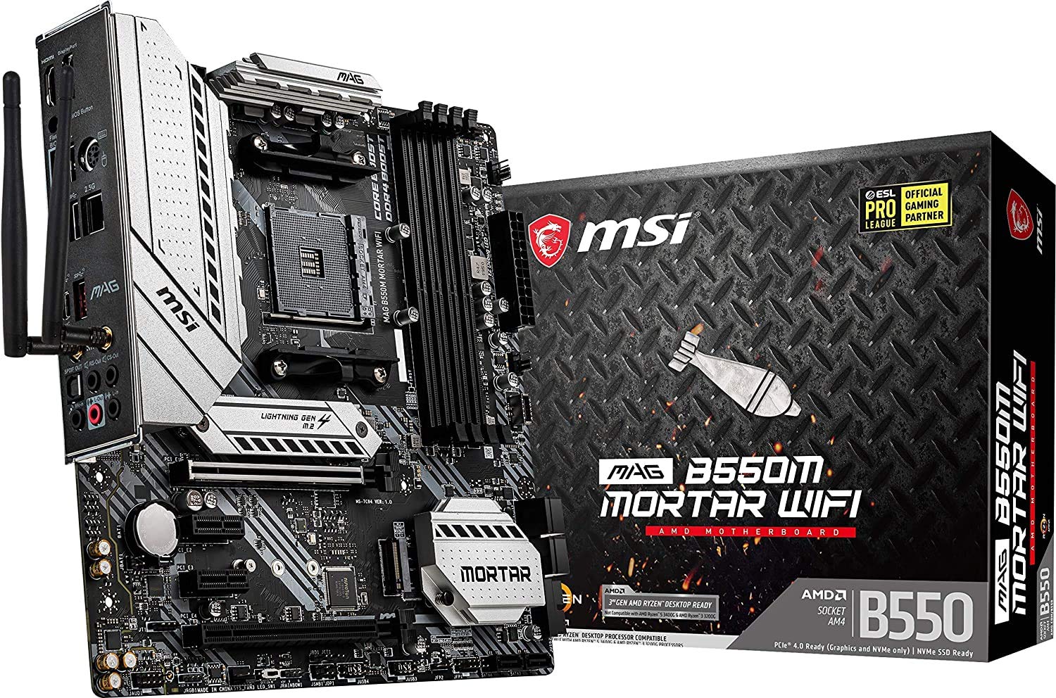 MSI MAG B550M Mortar WiFi Gaming Motherboard (AMD AM4, DDR4, PCIe 4.0, SATA 6Gb/s, M.2, USB 3.2 Gen 