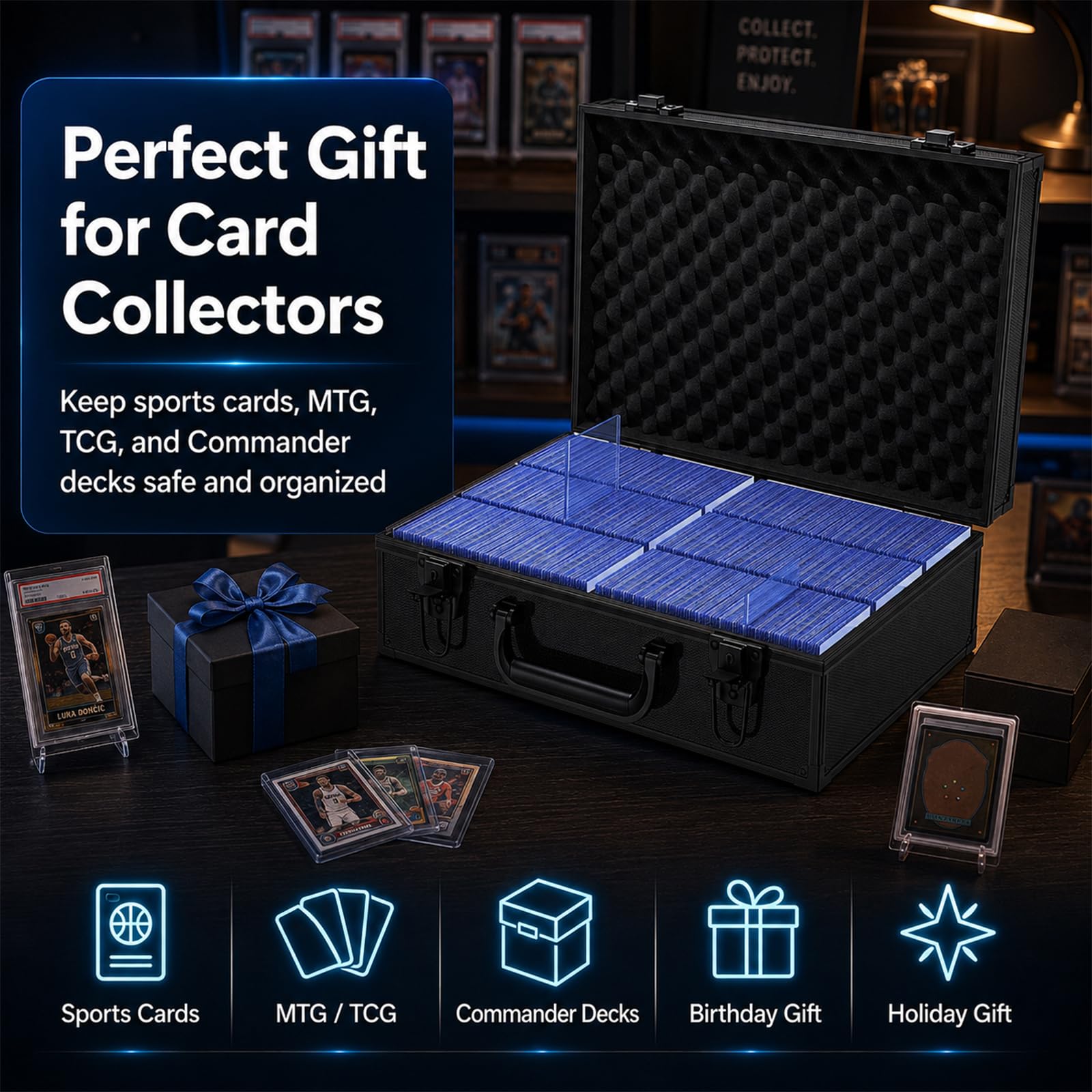 MTG TCG Commander Boîte de rangement pour cartes à collectionner – Peut contenir plus de 600 cartes ou plus de 130 cartes de 35 pt, MTG TCG Commander – Boîte de rangement en vrac avec serrure – Boîte