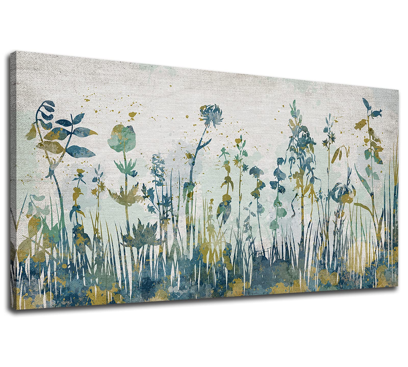 Vintage Botanical Canvas Wall Art Teal Flowers Wall Decor Abstract Plants Canvas Picture Floral Artwork Painting Framed Canvas Prints for Living Room Bedroom Kitchen Home Office Wall Decor 20"x40"