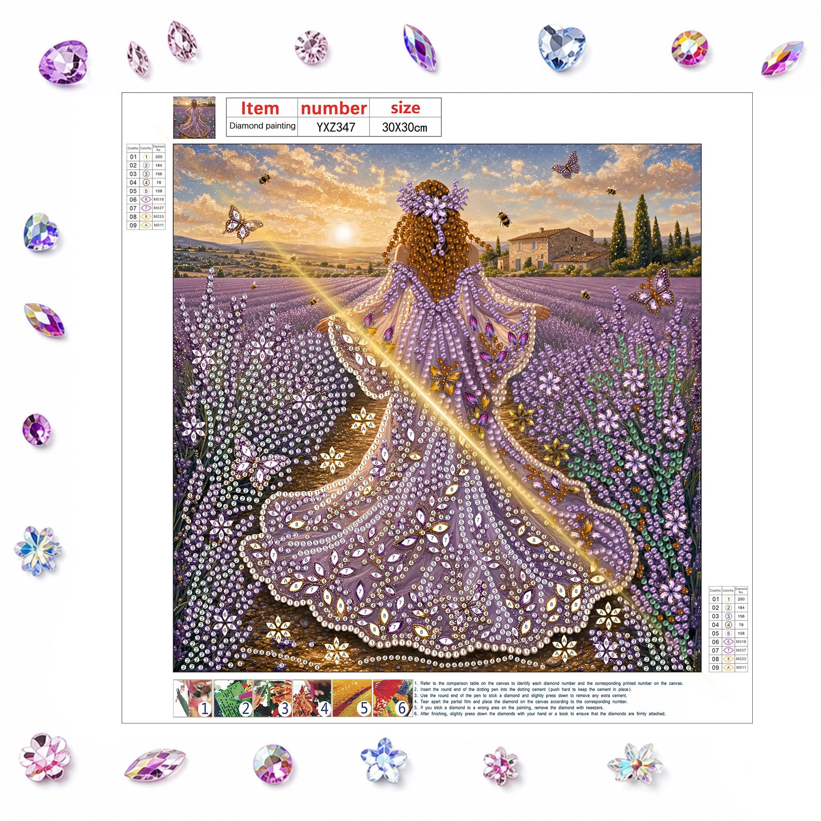 POETRYDRAW Lavender Field Amethyst Lady Diamond Art Kit 5D DIY Partial Drill Gem Painting for Adults & Beginners 11.81 x 11.81 inch