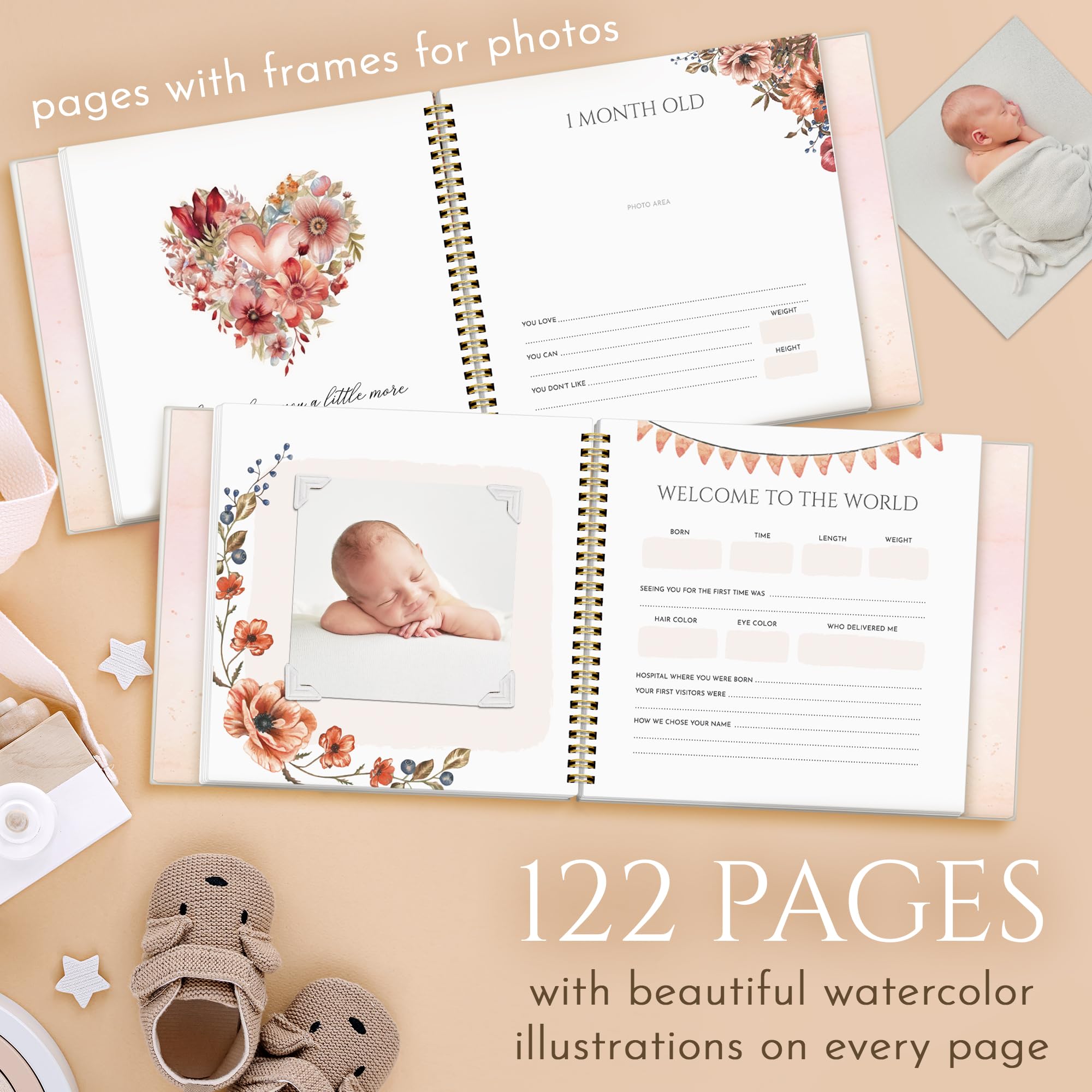Keepsake Memory Book for Baby Boy Girl, First 5 Year Baby Book, Milestone Book That Captures Every Significant Event From Birth to Age 5, Gender Neutral Journal Scrapbook Photo Album