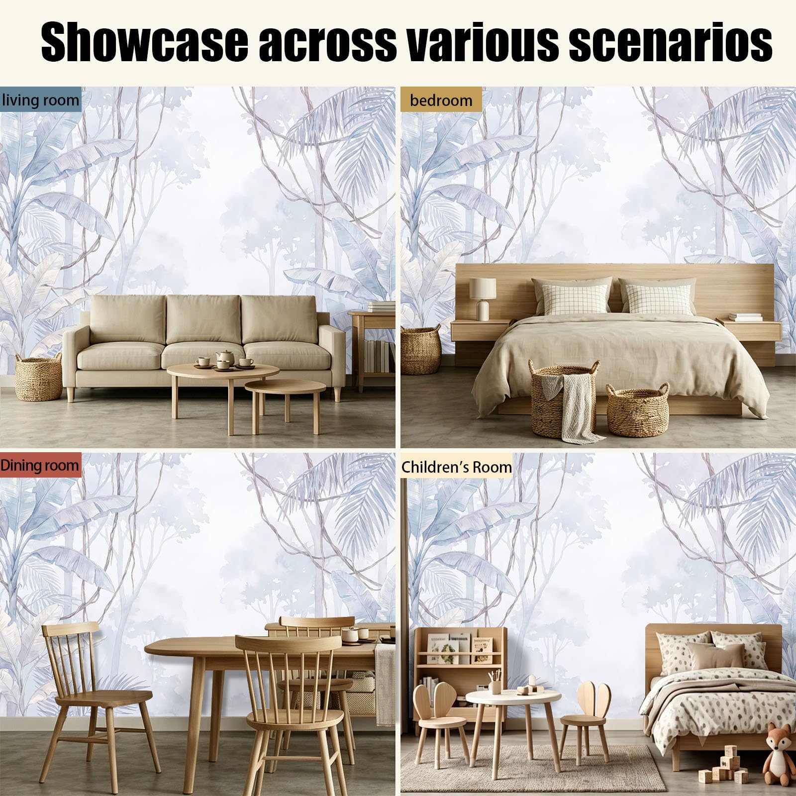 Panoramiczna tapeta 3D Magiczny Las Tropikalny Liana Liść Bananowca Plakat, 350 x 256 cm (szer. x wys.) Tapeta ścienna z włókniny do salonu dziecięcego Sofa TV dekoracja tła, lawenda
