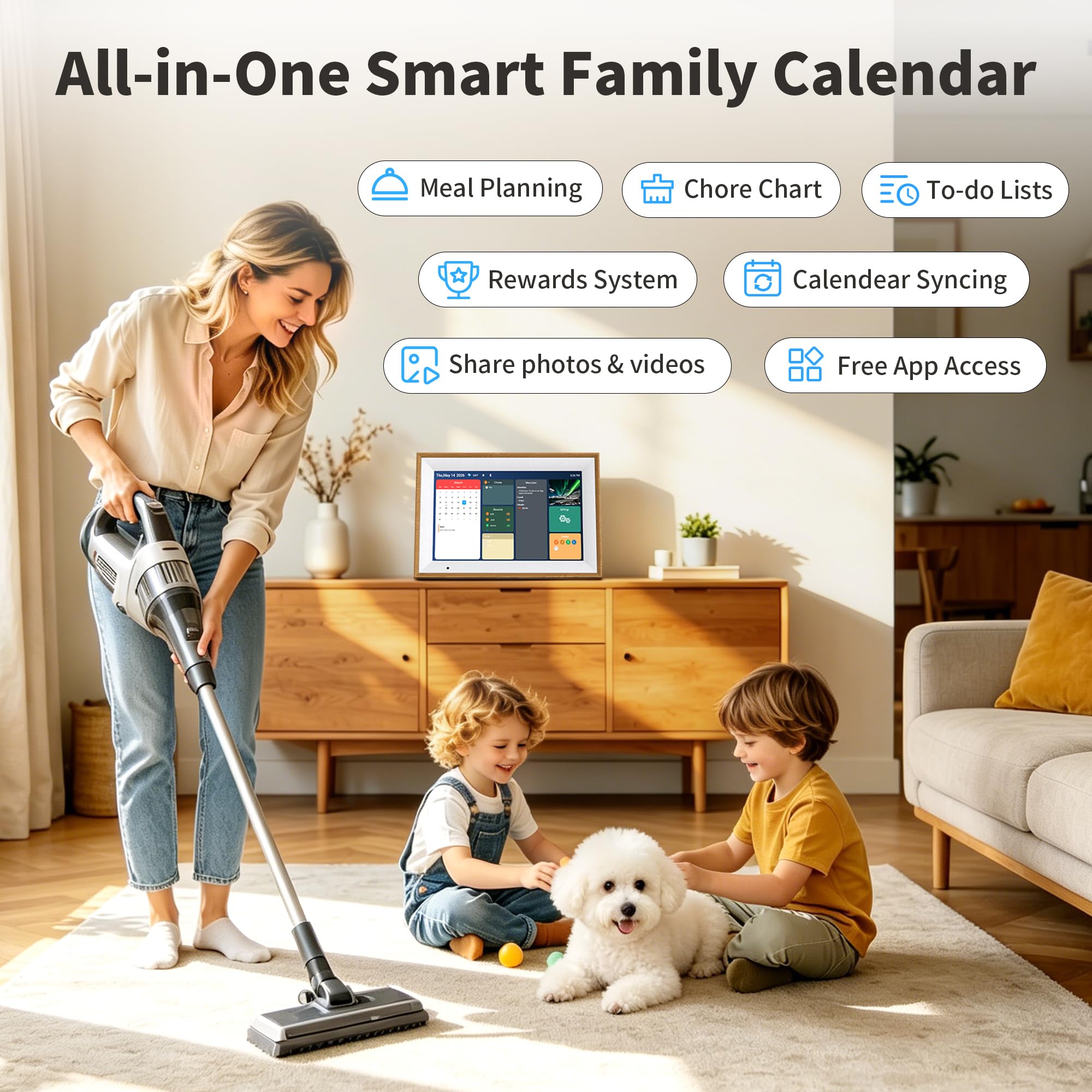 Digitaler Kalender, 25,7 cm elektronischer Kalender für Familienpläne, intelligenter interaktiver Familienplaner mit Aufgabendiagramm, Mahlzeitenplaner, digitales Bilddisplay, Geschenk für Mutter
