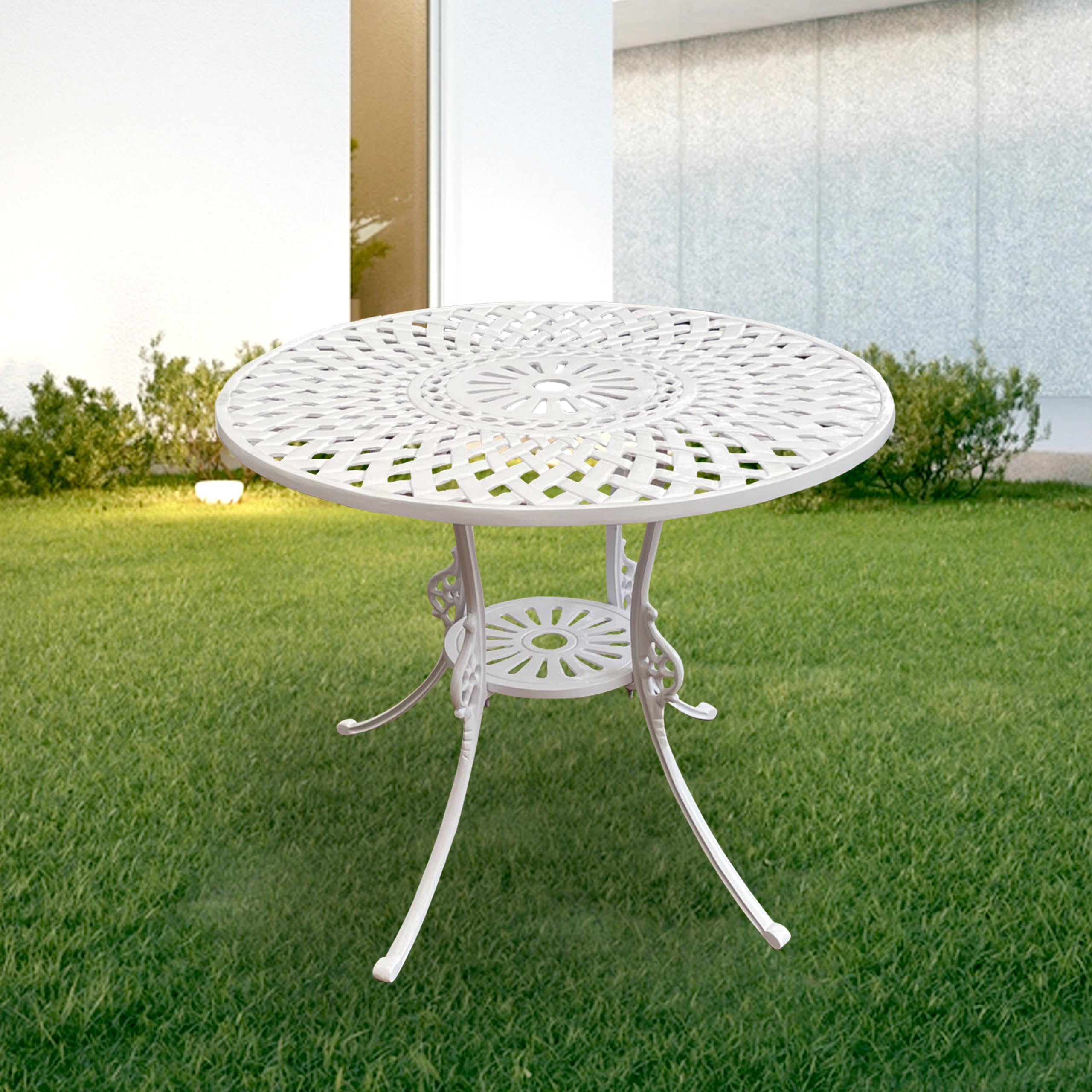 BRISHI Cast Aluminium Garden Patio Single Table for Balcony Outdoor Furniture (White)-image-31