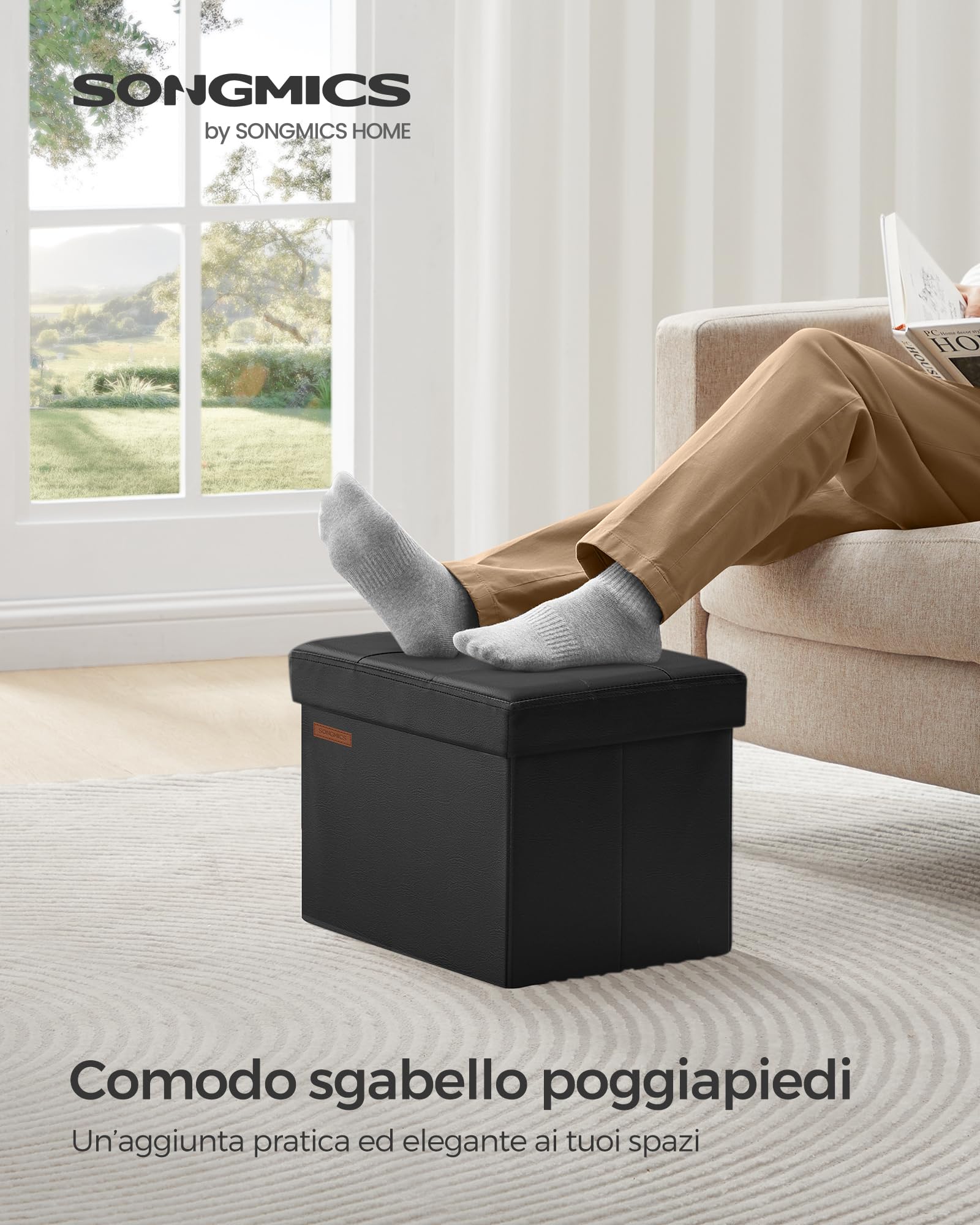 SONGMICS Pouf Contenitore da 41 cm, Cassapanca Pieghevole, Poggiapiedi