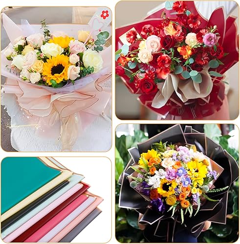 Vista 4 de FUSHENMU 20 hojas de papel de regalo de flores, ramo de flores, impermeable, suministros de ramo de papel para manualidades, envoltura de flores