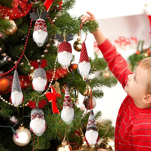 Miniatura 2 de Sggvecsy - Juego de 8 gnomos colgantes para árbol de Navidad, alces, gnomos suecos hechos a mano de felpa, elfo de Papá Noel escandinavo para