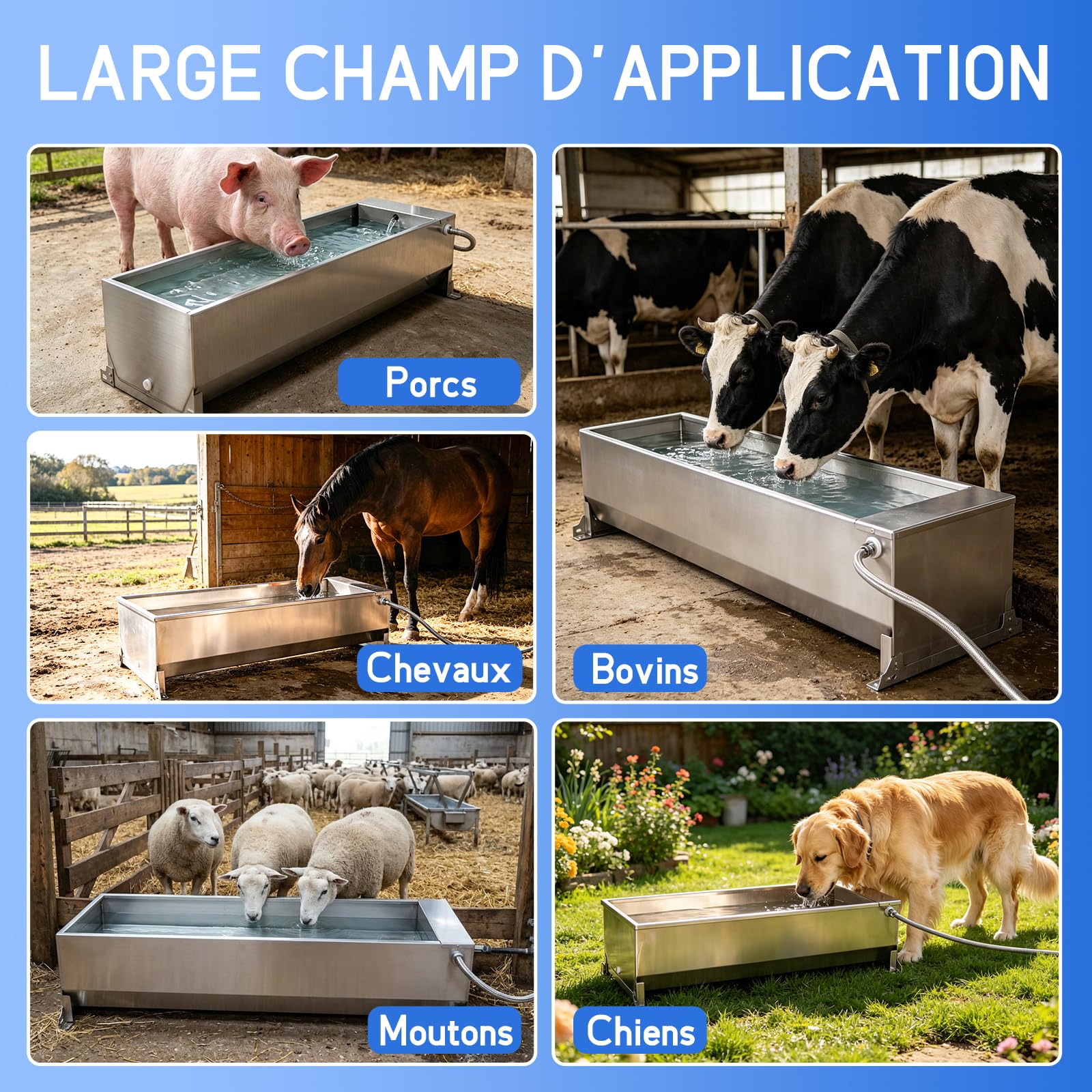 Abreuvoir Automatique 50L en Acier Inoxydable, Abreuvoir Extérieur Grande Capacité avec Vanne à Flotteur, Distributeur d'eau pour Chevaux, Vaches, Porcs, Chèvres et Grands Chiens Élevage
