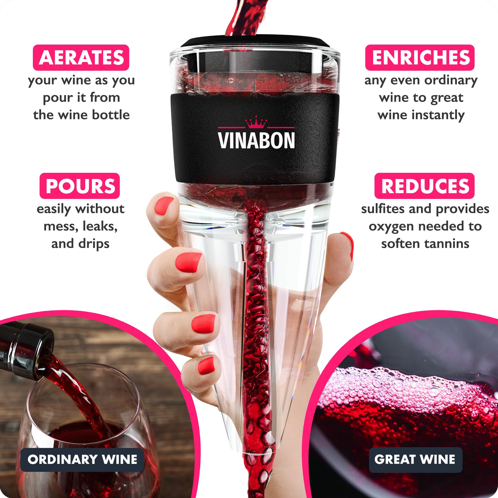 VINABON Wine Aerator ProfessionalQuality 3in1 MultiStage Red Wine Decanter