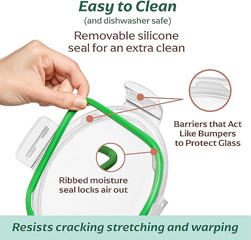 Miniatura 7 de Fusion Gourmet Paquete versátil de almacenamiento de alimentos de vidrio 6 recipientes redondos y 6 cuadradosrectangulares, herméticos, a prueba de