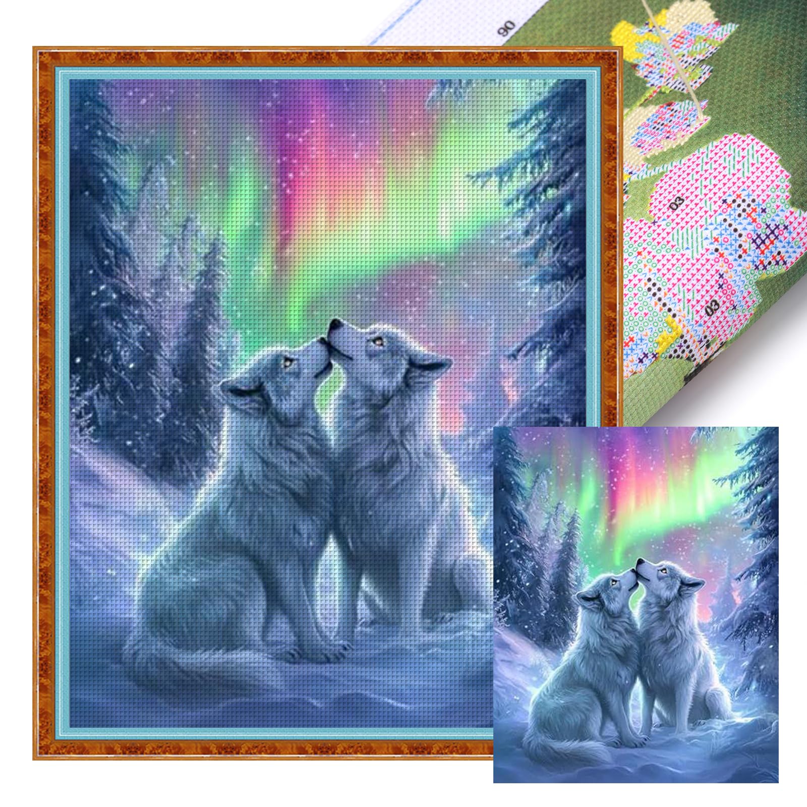 Poetrydraw 11Ctacc-12083__C__40x50 Aurora Wolf Full 11Ct Diy Stamped Cross Stitch Kits 40X50cm For Adult Home Decor (11Ctacc-12083 C 40X50)