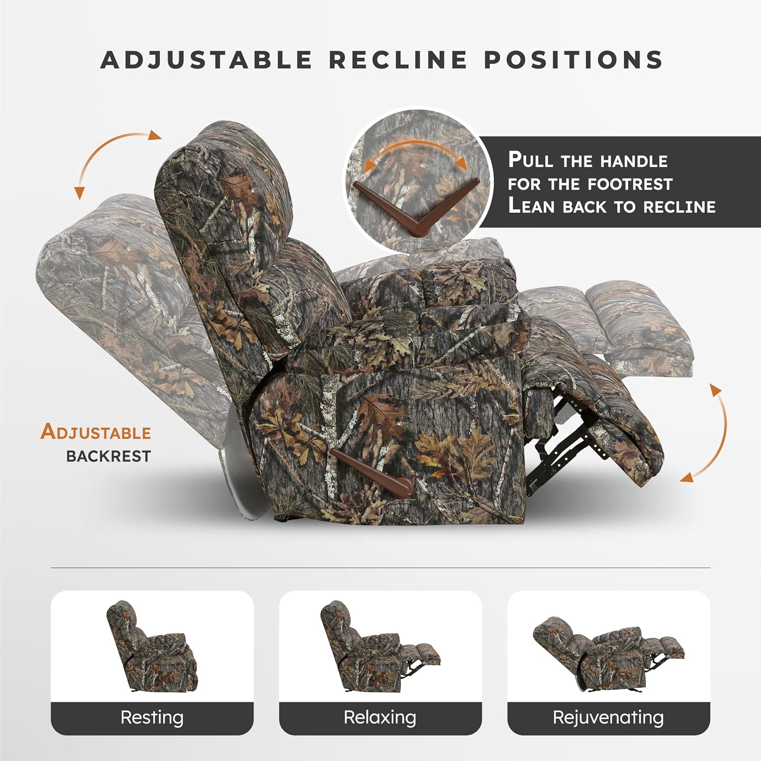 Lexicon Glider Recliner Chair with Lever Handle, Textured Microfiber Manual Recliner, Plush Stitching Cushion, Pillow Top Arms, Rustic Armchair for Cabin/Living Room, Easy Assembly, Camouflage