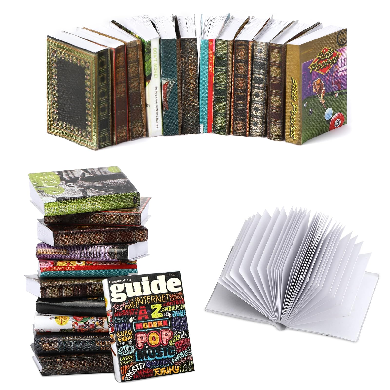 JULEASEL Miniatures Books, 24pcs Dollhouse Books, 1:12 Scale Tiny Books Dollhouse Accessories, Anxiety Bookshelf Mini Books, Miniature Dollhouse Decoration