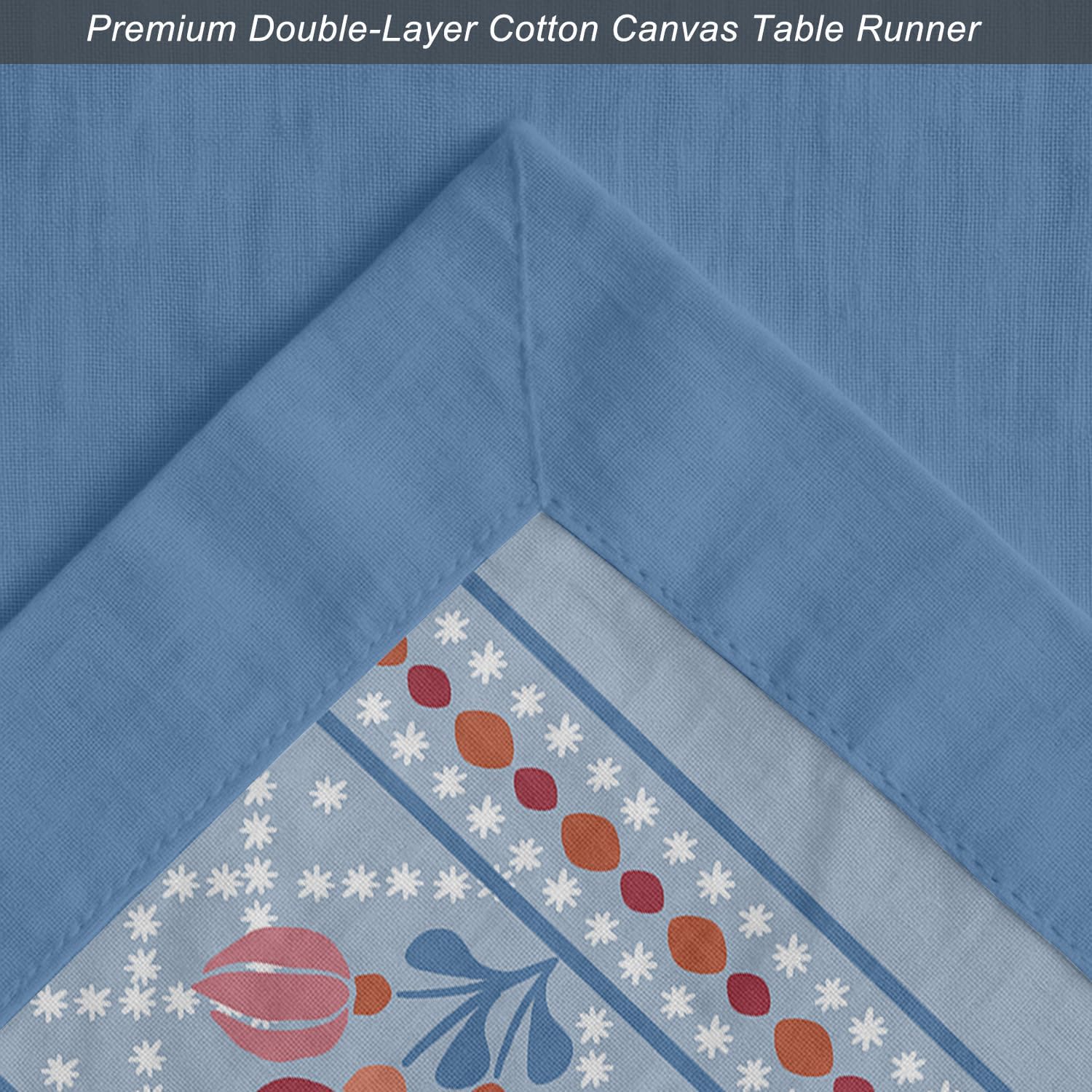 Decorative Table Runner - Double-Layered Cotton - 14 x 60 Inch with Elegant Border - Durable - for Rustic, Boho & Modern Décor - Floral