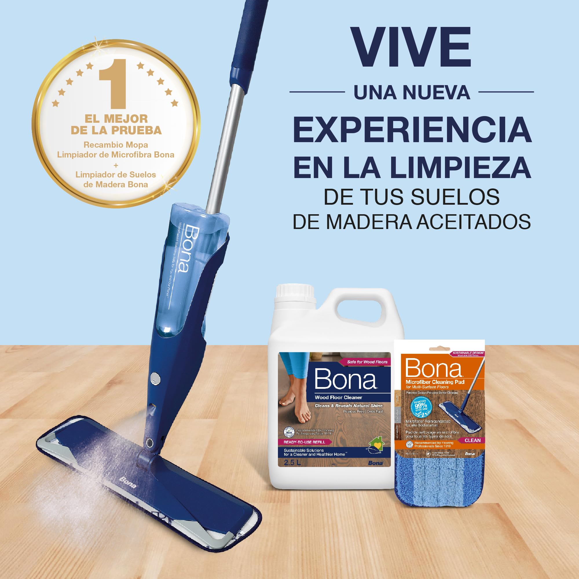 Bona Spray Mop Premium para Suelos de Madera, 2x recambio mopa de microfibra lavable
