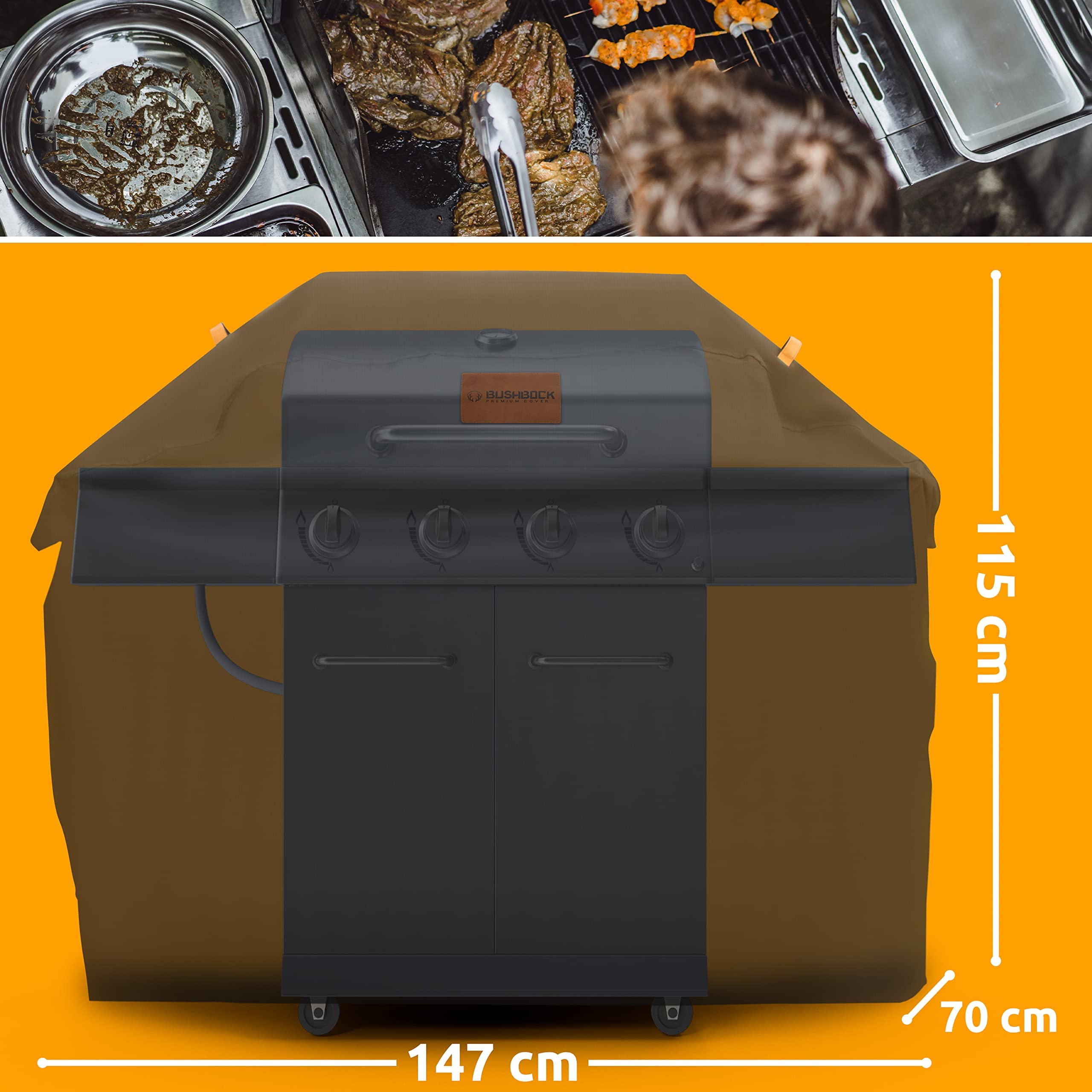 Falflor Copertura per barbecue 147 x 61 x 122 cm, impermeabile, resistente, in tessuto Oxford 600D, resistente ai raggi UV, copertura per barbecue a gas, antivento, antipolvere, antistrappo, copertura