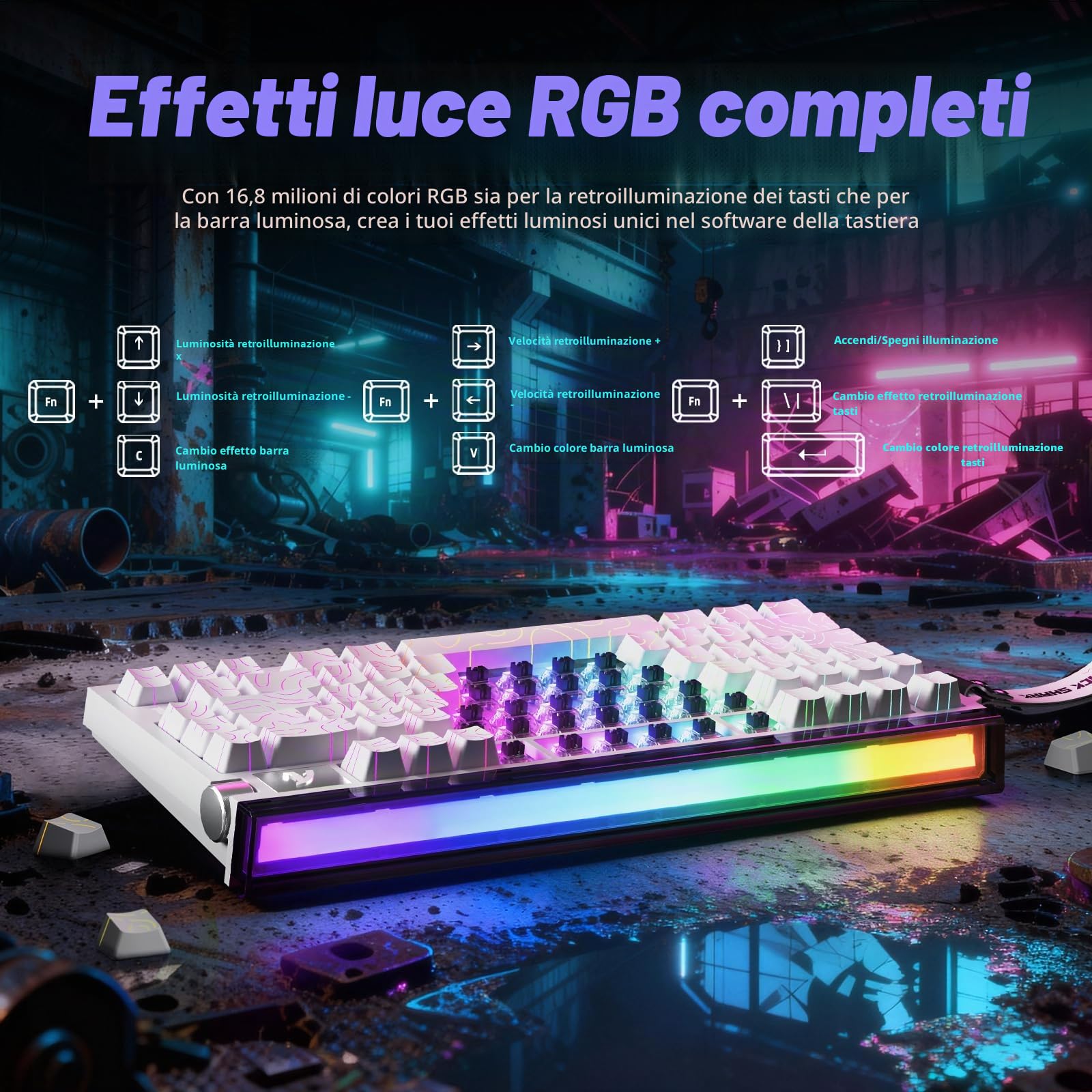 ATTACK SHARK R85 HE Tastiera Gaming Cablaggio 75% con Cavo LED C01ULTRA, Switch Magnetici, Software Multifunzione, Light-Box RGB, Manopola, 8000 Hz, RT Precisione 0,005 mm (Bianco contorno)