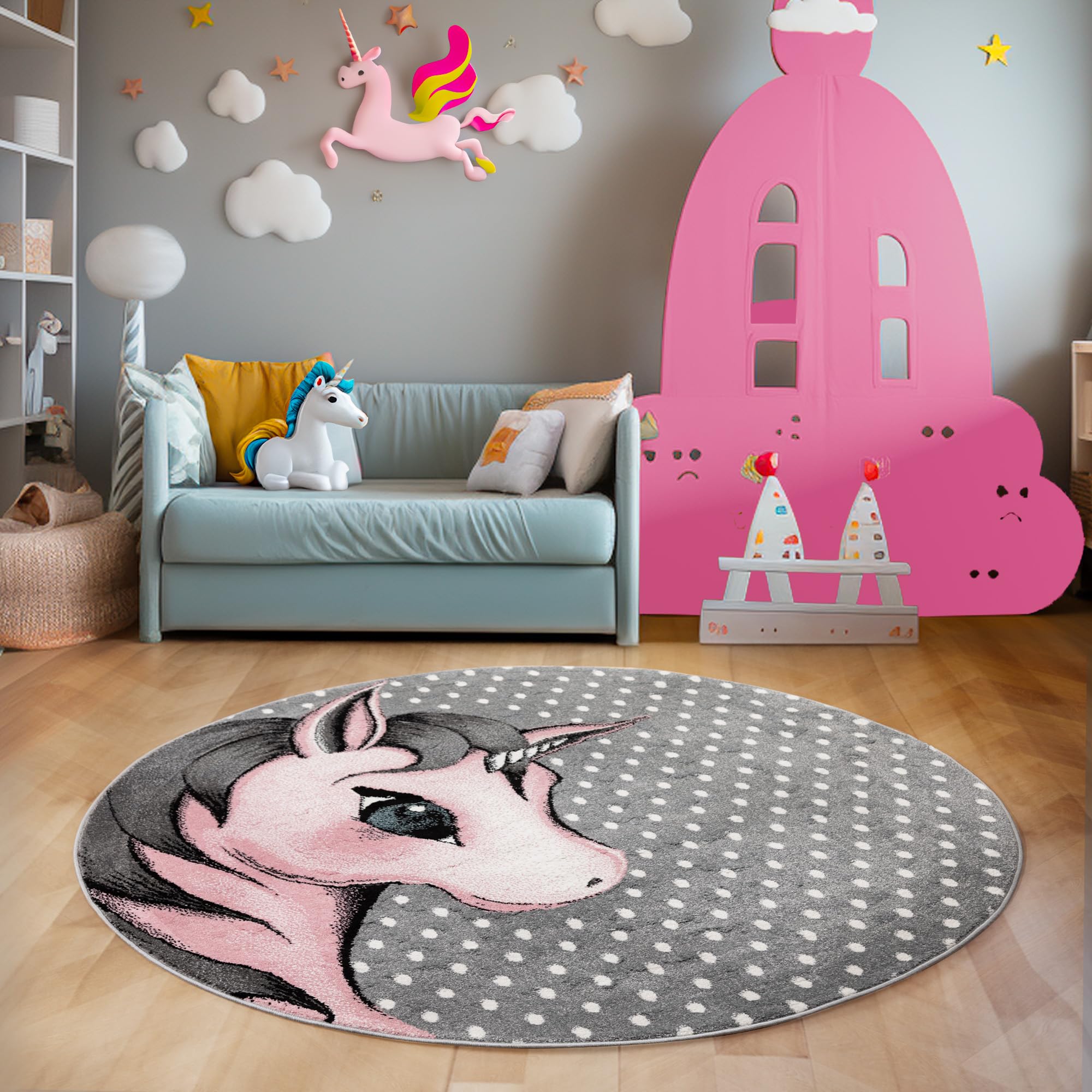 SIMPEX Alfombra Infantiles, diseño de Unicornio, Alfombra Rosa, 160 x 230 cm, Alfombras para niños, Alfombra habitación Infantil