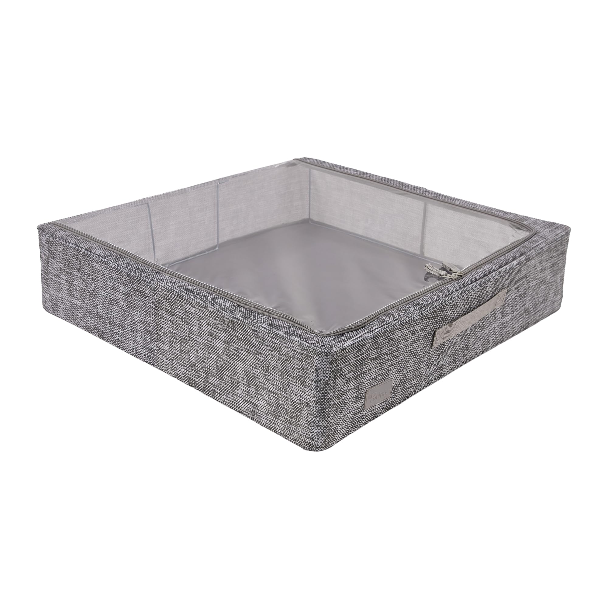 Periea Grey Tweed 'Casey' Underbed Storage Boxes With Lids - Foldable, Stackable, And Space-Saving Organiser To Keep Your Space Tidy And Clutter-Free - Large