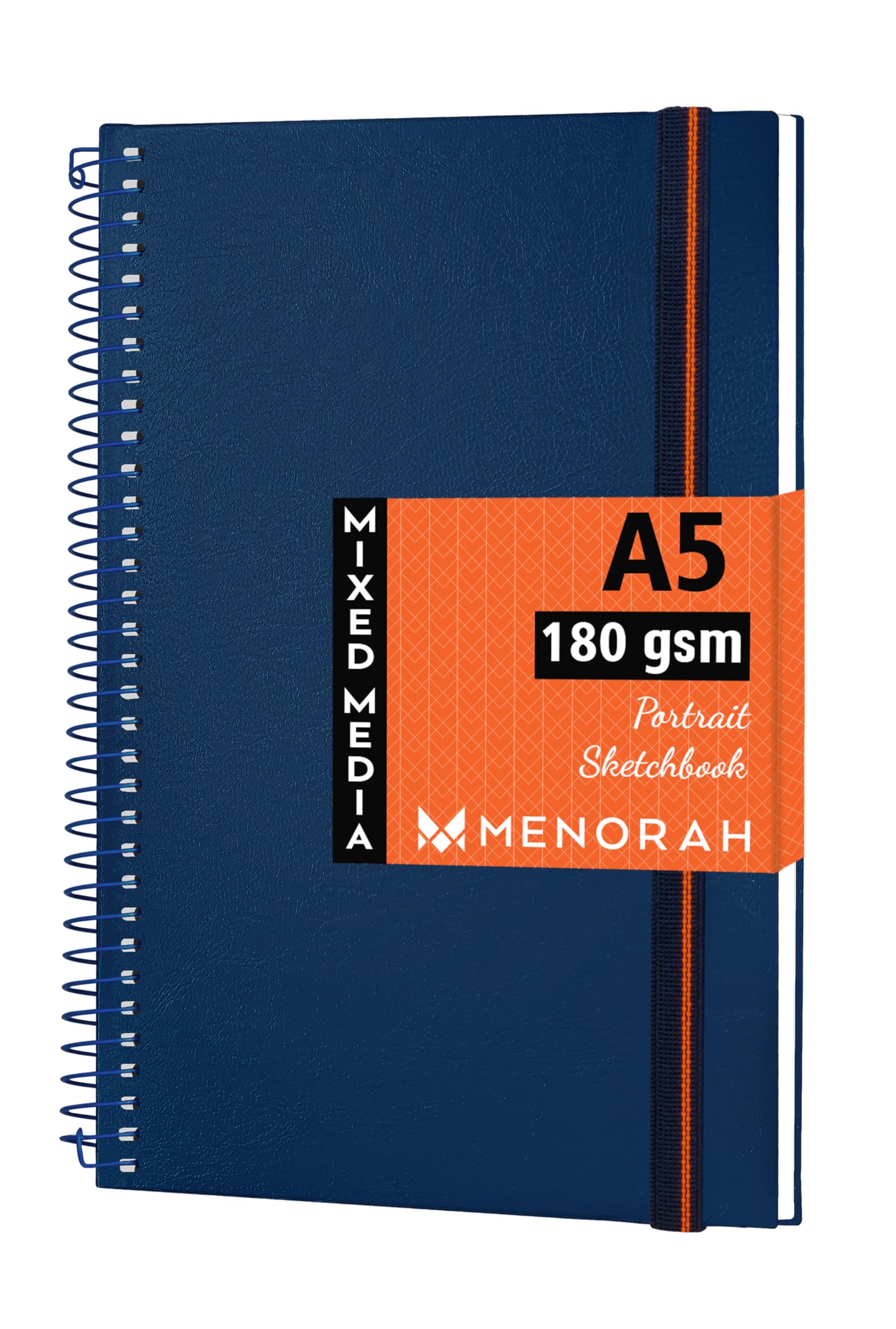 MENORAH - A5 - Artist Sketchbook - 180 GSM- Spiral Bound, Sketch Book - 100 Pages/50 Sheets (Size 21.0 cm x 14.8 cm) - Blue Spiral - Drawing Book - Portrait(Blue)