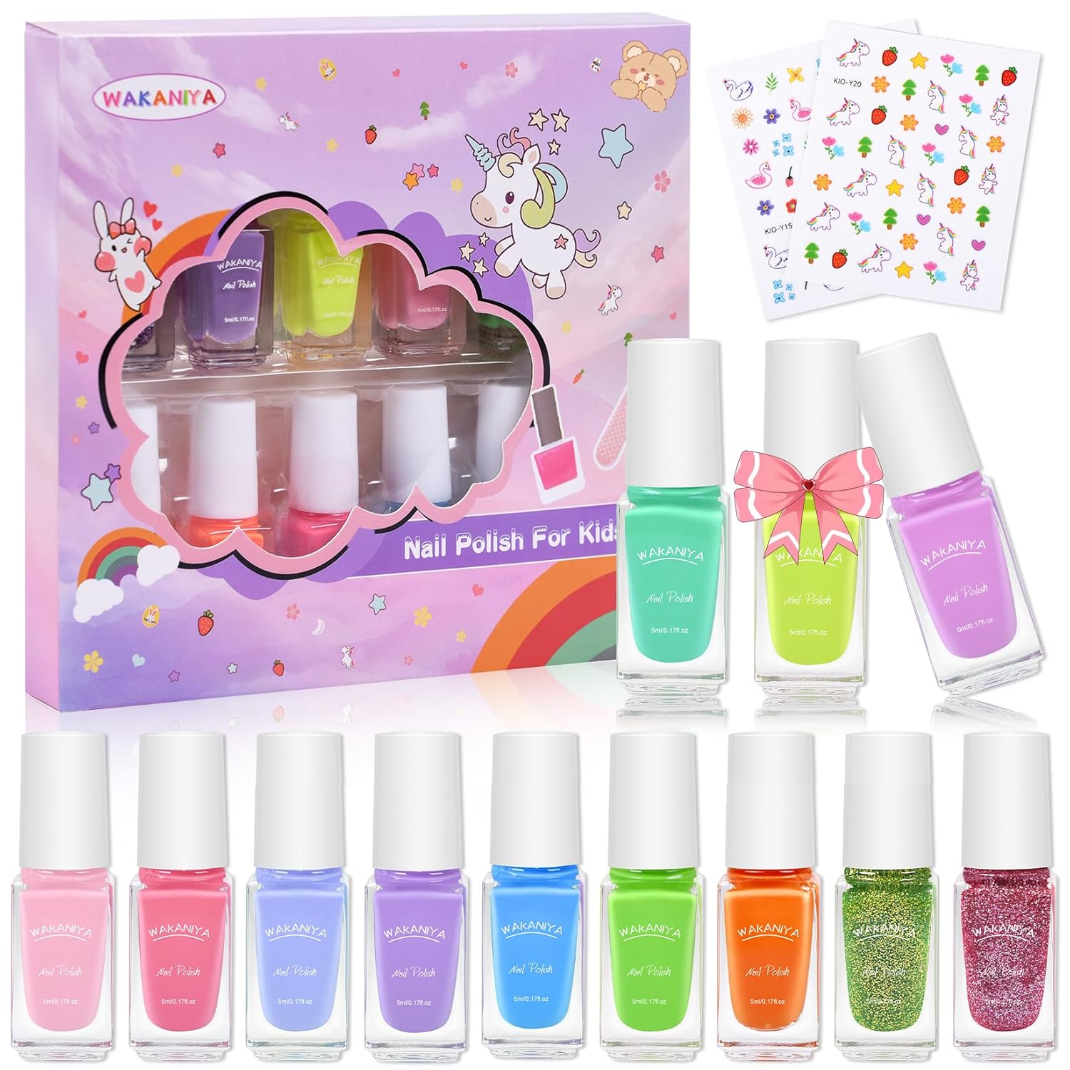 wakaniya Kids Nail Polish Set for Girls 12 Light Candy