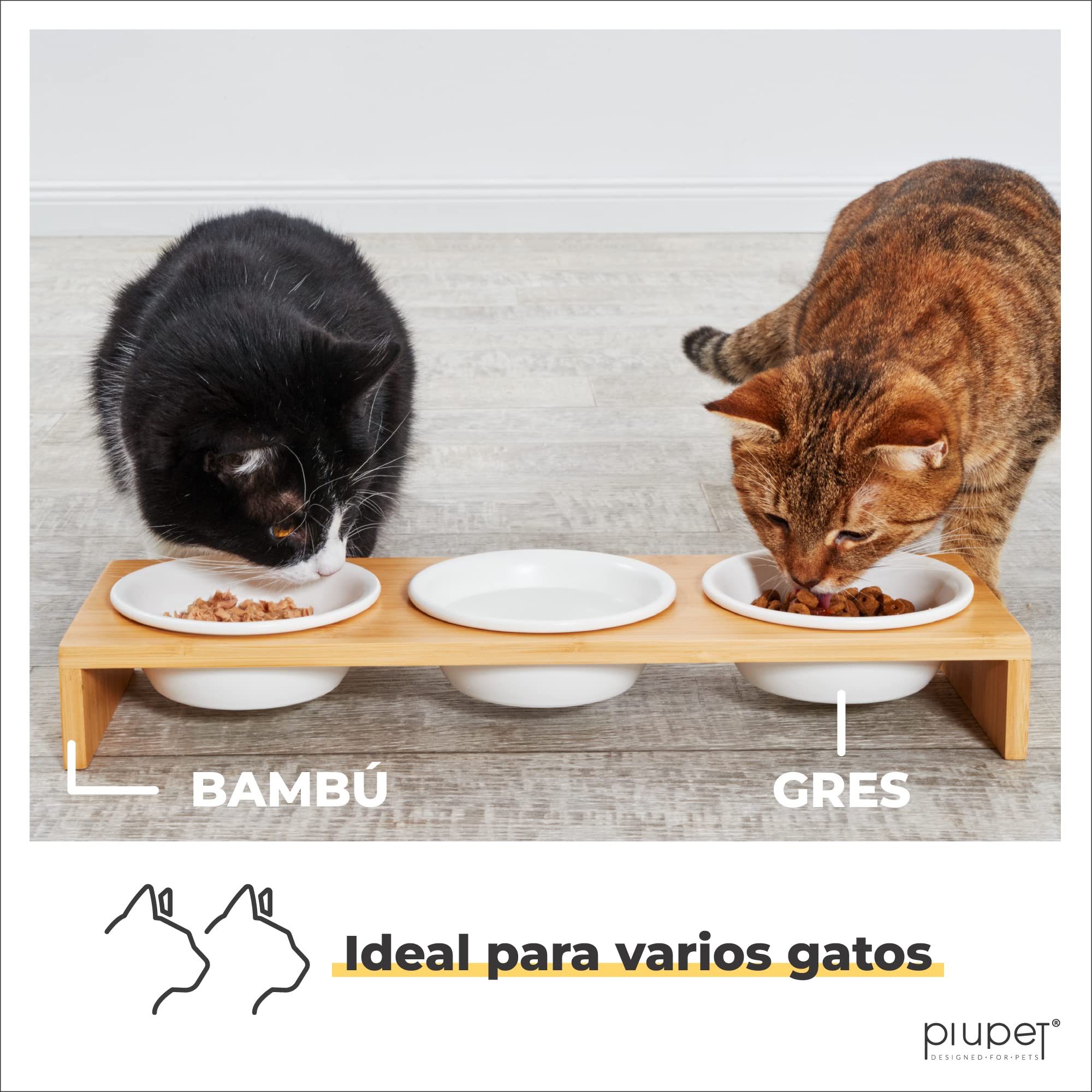 PiuPet® 3er Platos para Gatos I Comedero Gato Elevado I Comedero Perro pequeño I Cosas para Gatos I Rejilla con 3 Ceramica Cuencos