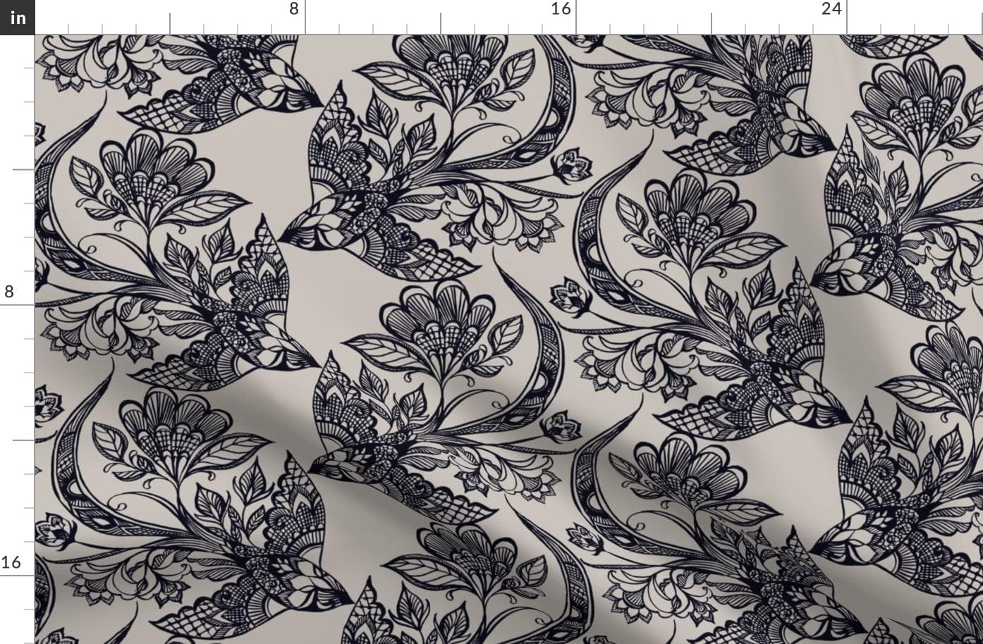 Spoonflower Fabric - Lace Birds Feminine Intricate Tattoos Printed on Organic Cotton Sateen Fabric by The Yard - Sewing Quilting Apparel Home Decor