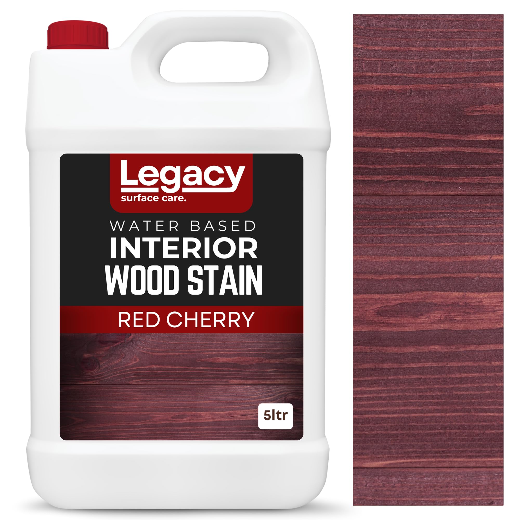 Legacy Surface Care Water Based Wood Stain (Gold Oak) – Fast Drying, Non-Toxic, Easy to Apply Wood Paint & Varnish for Indoor & Outdoor Furniture, Floors & Decking (Red Cherry, 5ltr)