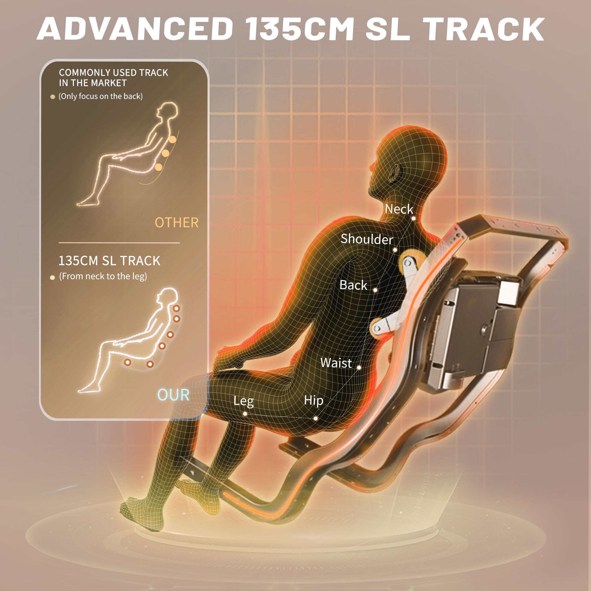 HealthRelife Massagesessel für den ganzen Körper Intelligenter Massagestuhl Zero Gravity 3D-Robotische Hände mit SL-Schiene Relaxsessel Bluetooth-Lautsprecher Beige