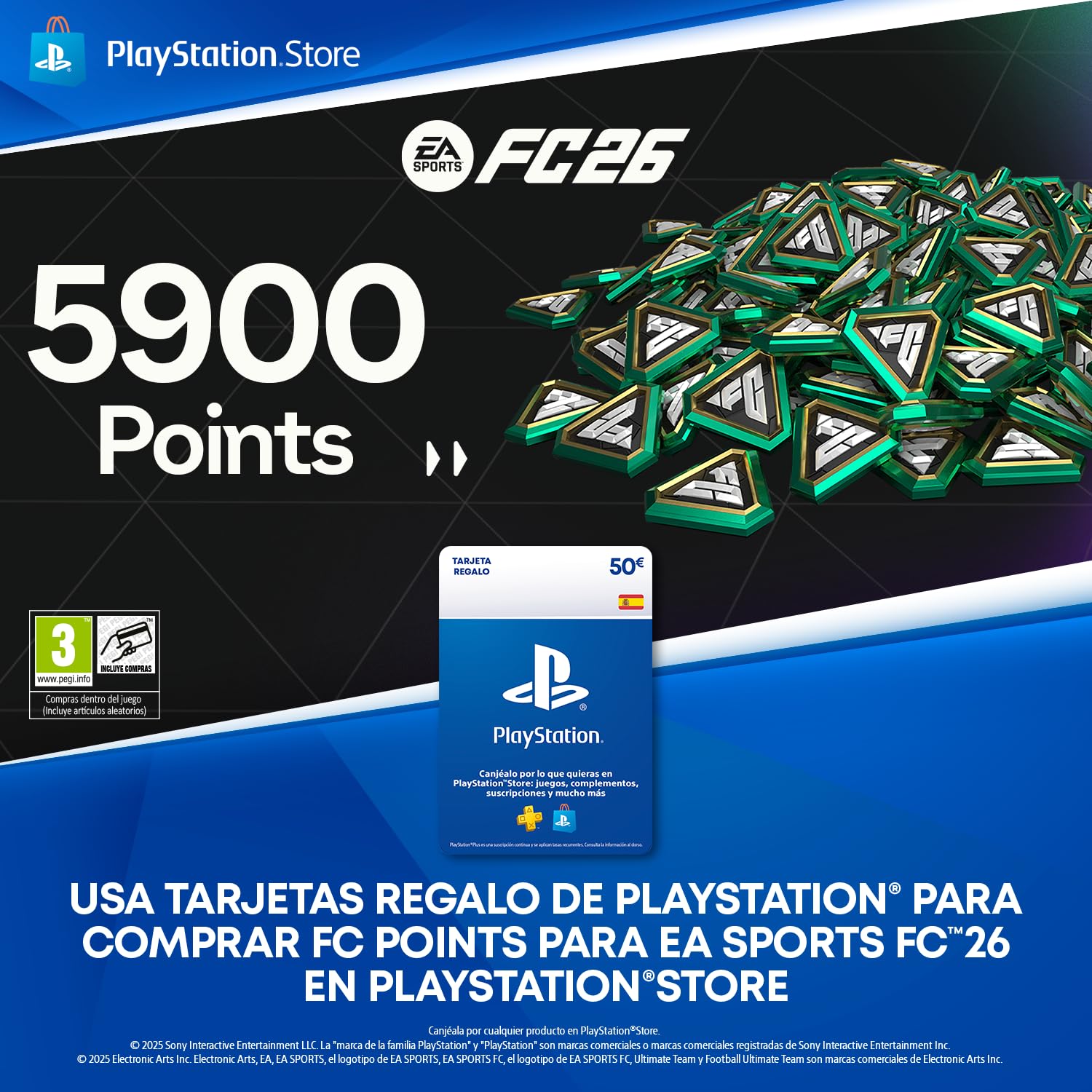 50 € Tarjeta Regalo de PlayStation Store I 5900 puntos FC I Código de descarga para PS4/PS5 I Cuenta española