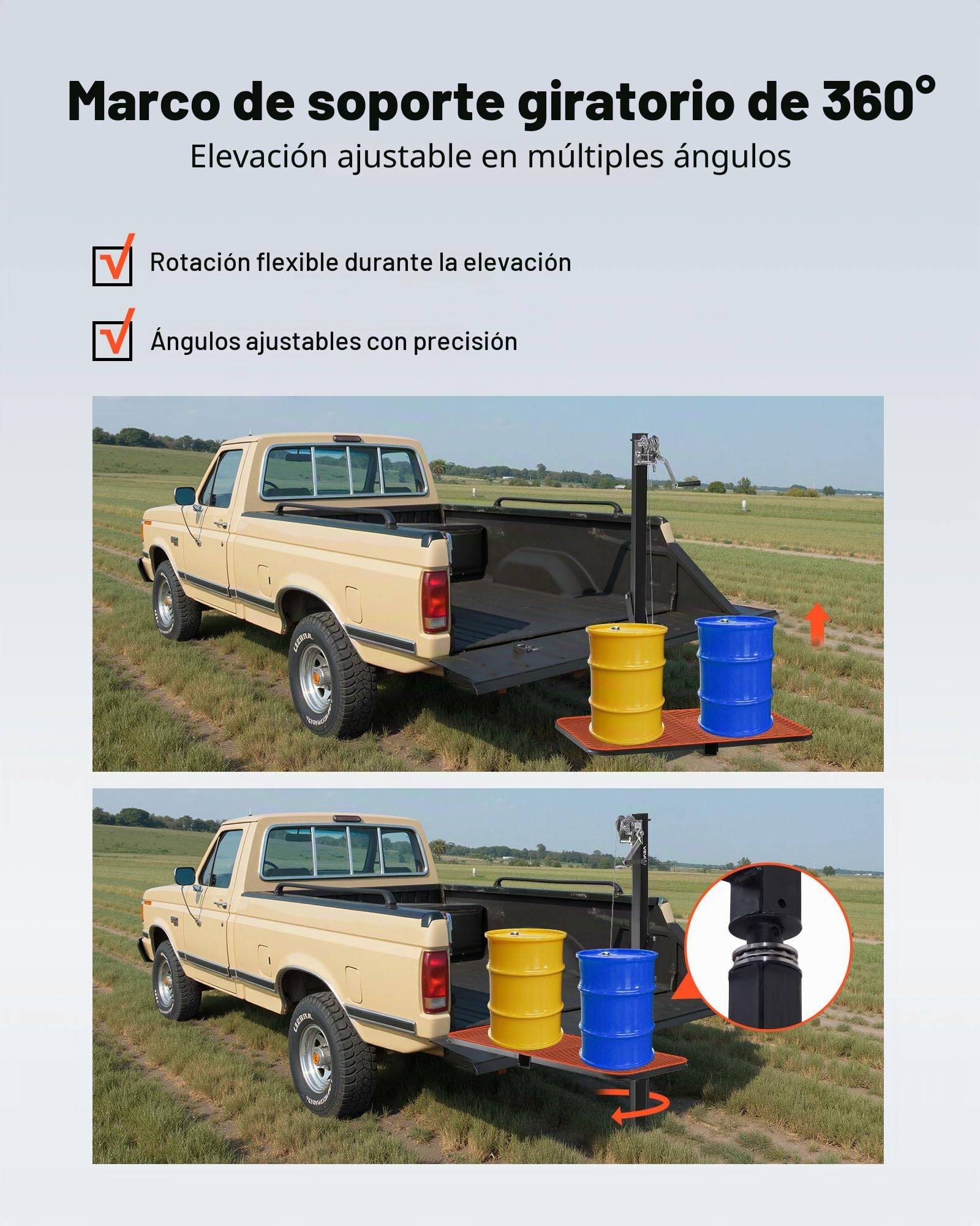 VEVOR Polipasto de Enganche con Plataforma de Elevación para Ciervos, Carga de 136 kg, Elevador de Cabrestante con Receptor de 5 cm, Eje Giratorio de 360° y Soporte Plegable para Presas en Movimiento