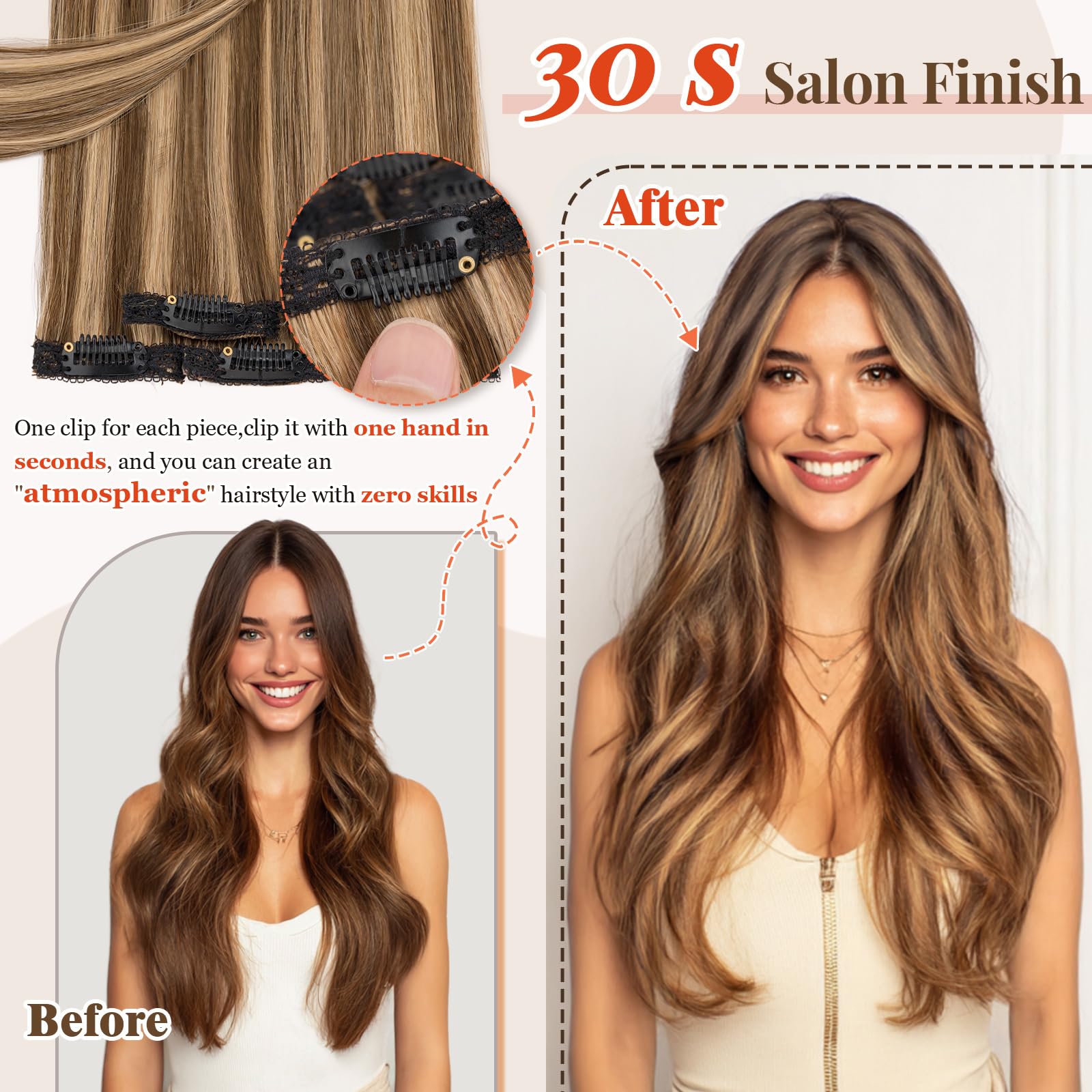 TESS Clip in Hair Extensions 100% Real Human Hair 6PCS 6Clips Straight Weft Multiple Uses Add Hair Volume and Highlights for Women UK - Image 3