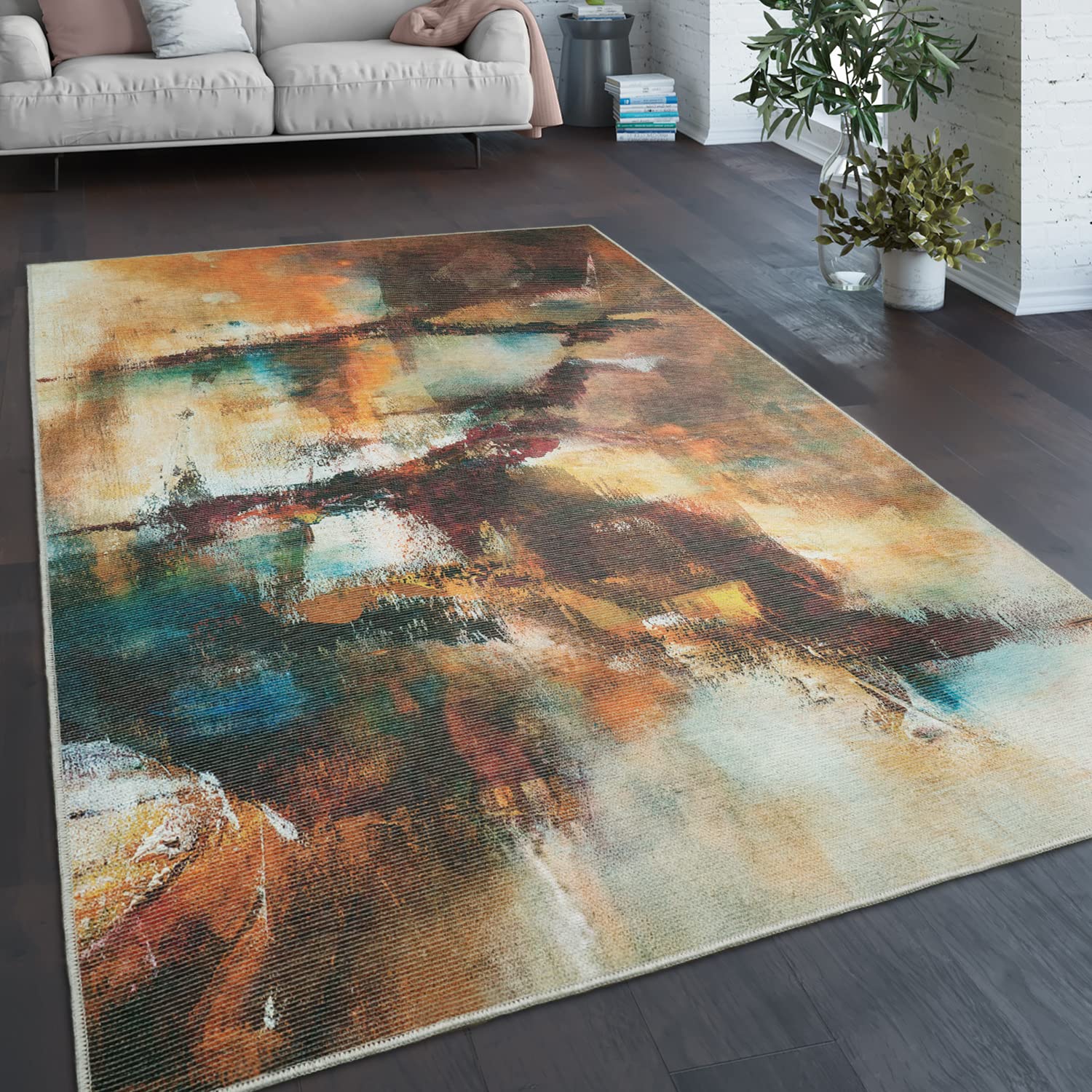 Paco Home Waschbarer Teppich Wohnzimmer Schlafzimmer Vintage Muster Flachgewebe Modern Abstrakt Farbverlauf, Grösse:120x160 cm, Farbe:Bunt