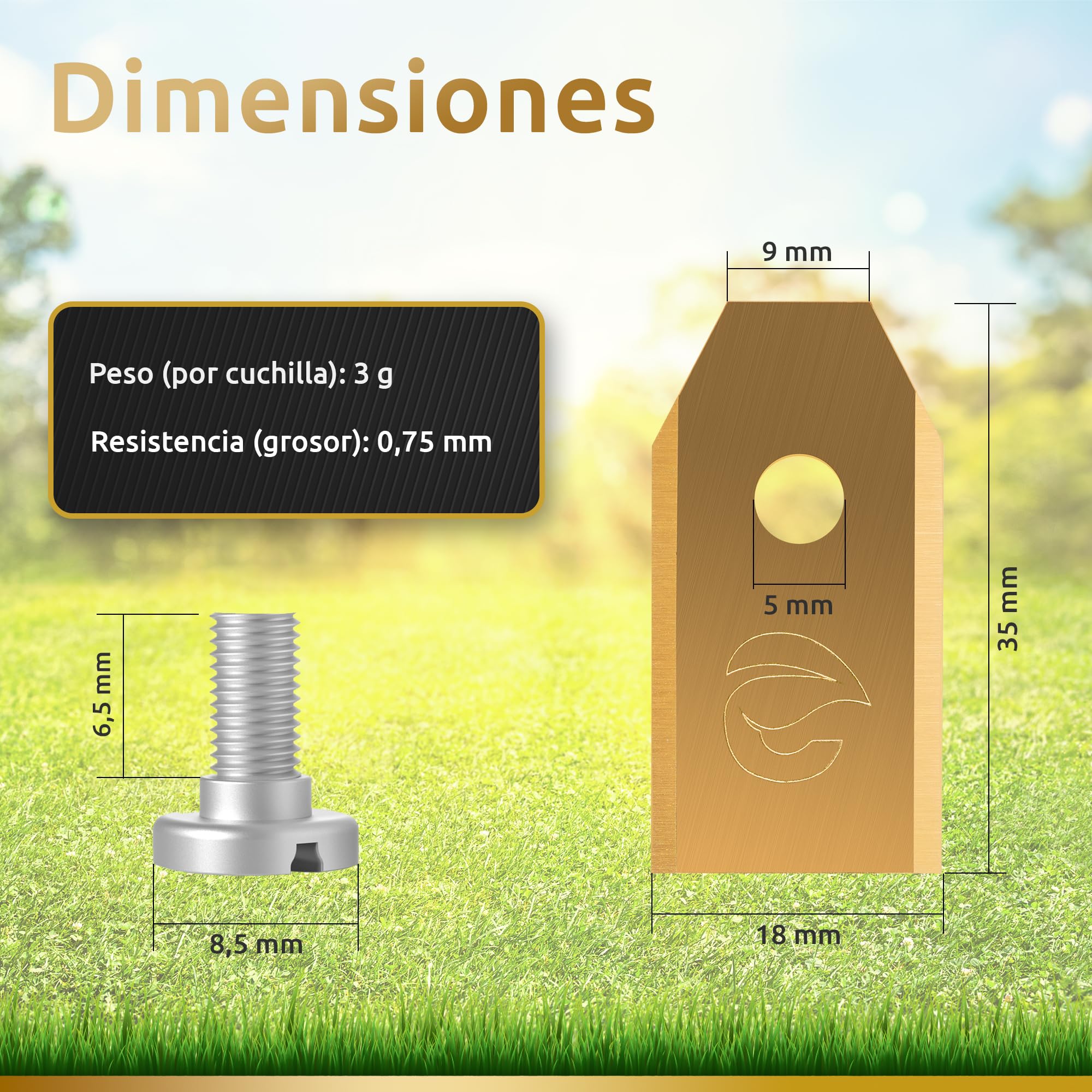ECENCE 60 Cuchillas Robot Cortacésped de Titanio Acero Inoxidable Compatible con Husqvarna Automower Gardena McCulloch Rob Flymo Yardforce Matrix Grizzly Brast + Tornillos
