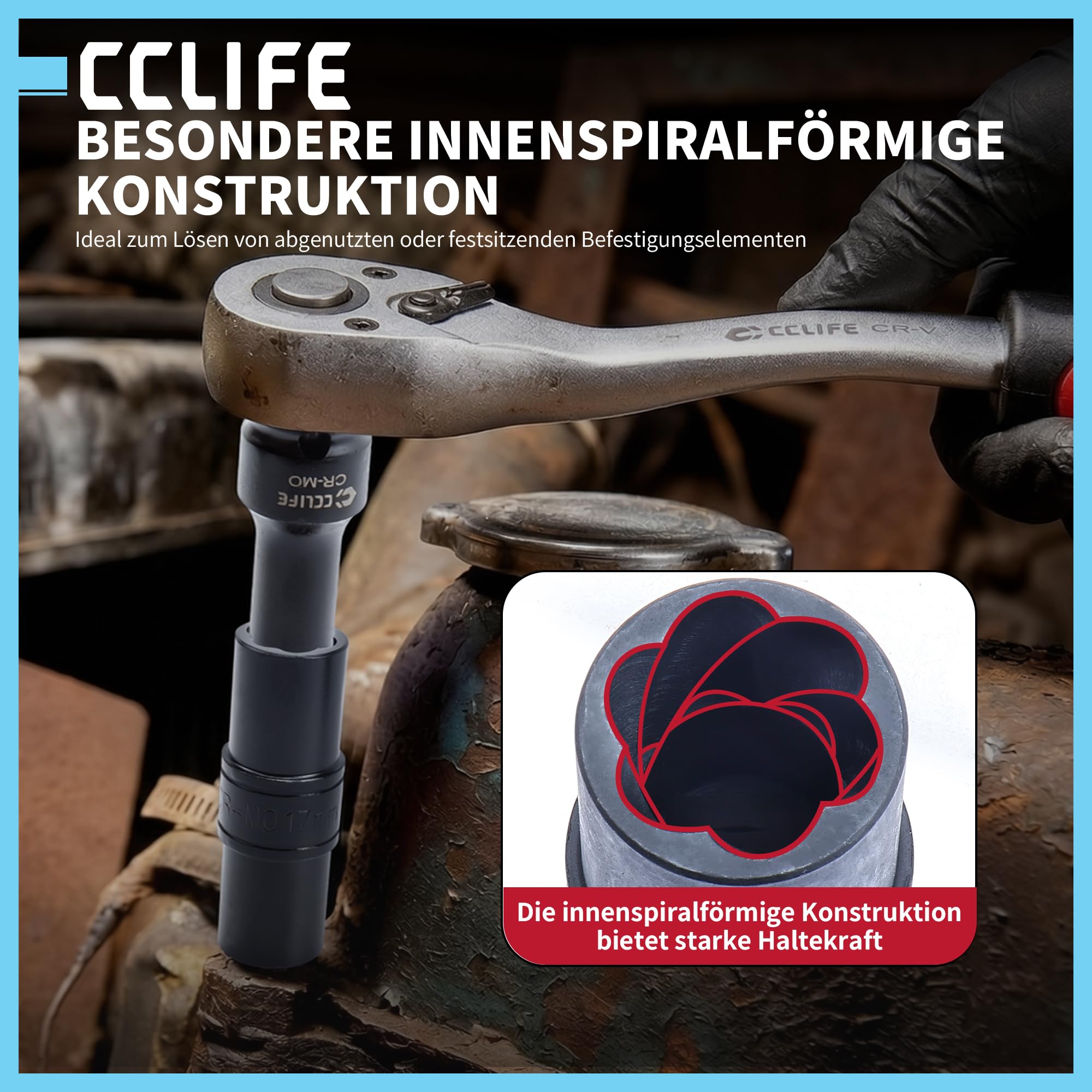CCLIFE Zestaw wykrętaków nakrętek 1/2 cala - 17/19/21 mm Twist Socket Set - Damaged Lug Nut Extractor for Rusted & Rounded Bolts - CR-MO Steel Sockets for Auto Workshop & DIY