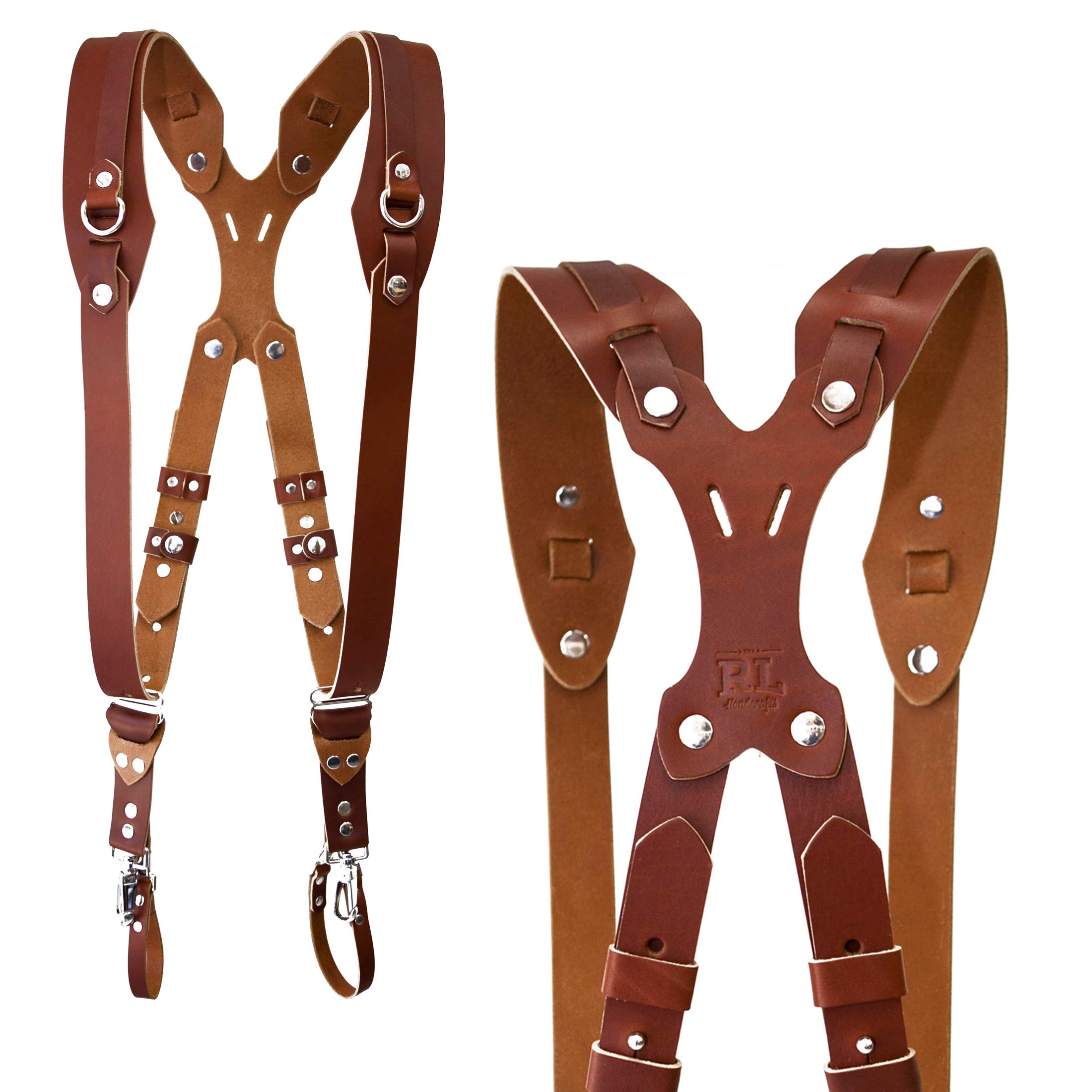 Clydesdale Pro-Dual Handmade Leather Camera Harness, Sling & Strap RL Handcrafts. DLSR, Mirrorless, Point & Shoot Made in The USA (Tan, Small)