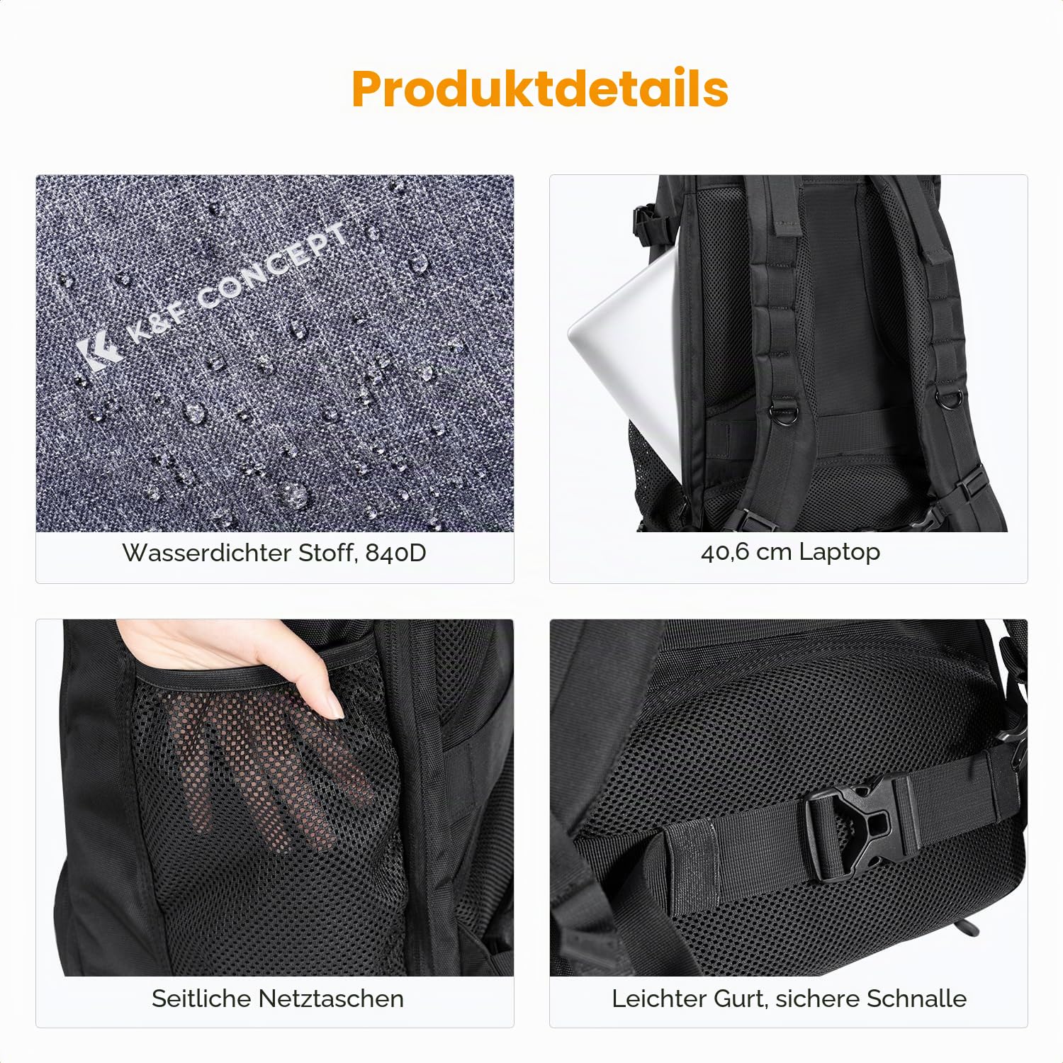 K&F CONCEPT Fotorucksack Groß Kamerarucksack 30L Wasserdicht Camera Backpack mit Regenschutz für DSLR SLR Spiegelreflexkameras Stative 16 Zoll Laptop