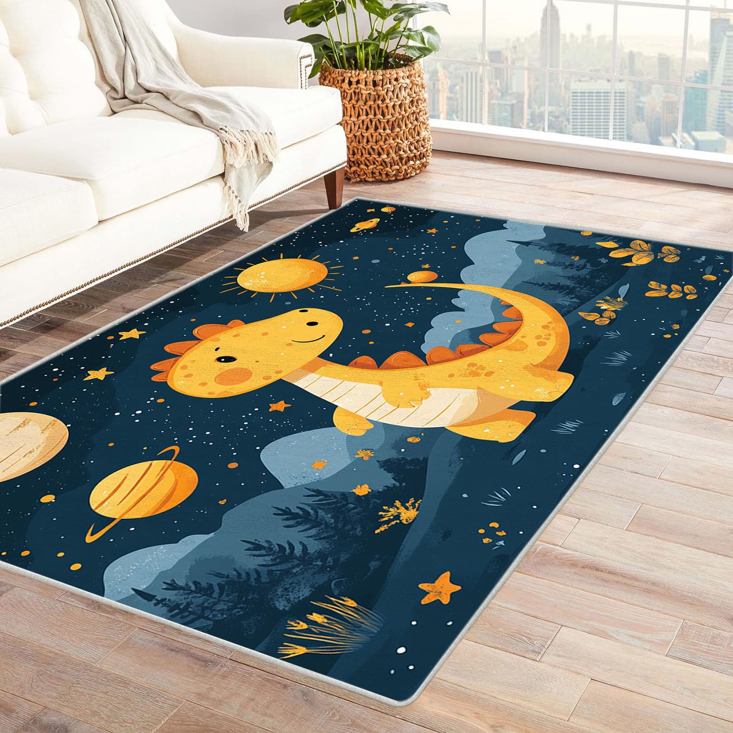 Grand tapis salon animal rug abstrait ciel étoilé 60x90cm vintage jaune moderne