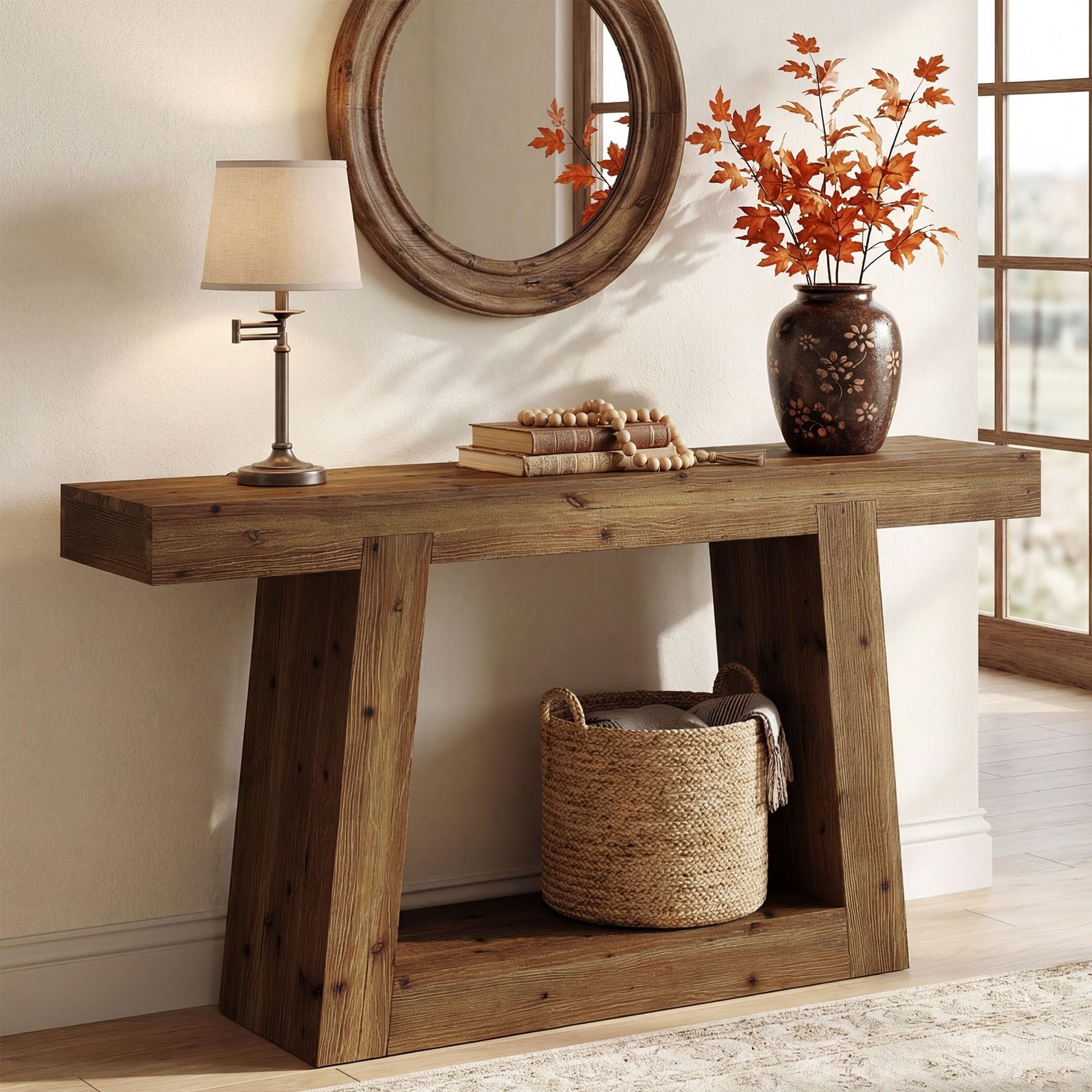 Tribesigns TRIBEWOOD Solid Wood Console Table, Farmhouse Sofa Table with Storage, Rustic Skinny Entryway Table for Hallway, Living Room, Narrow Entrance, Dark Brown
