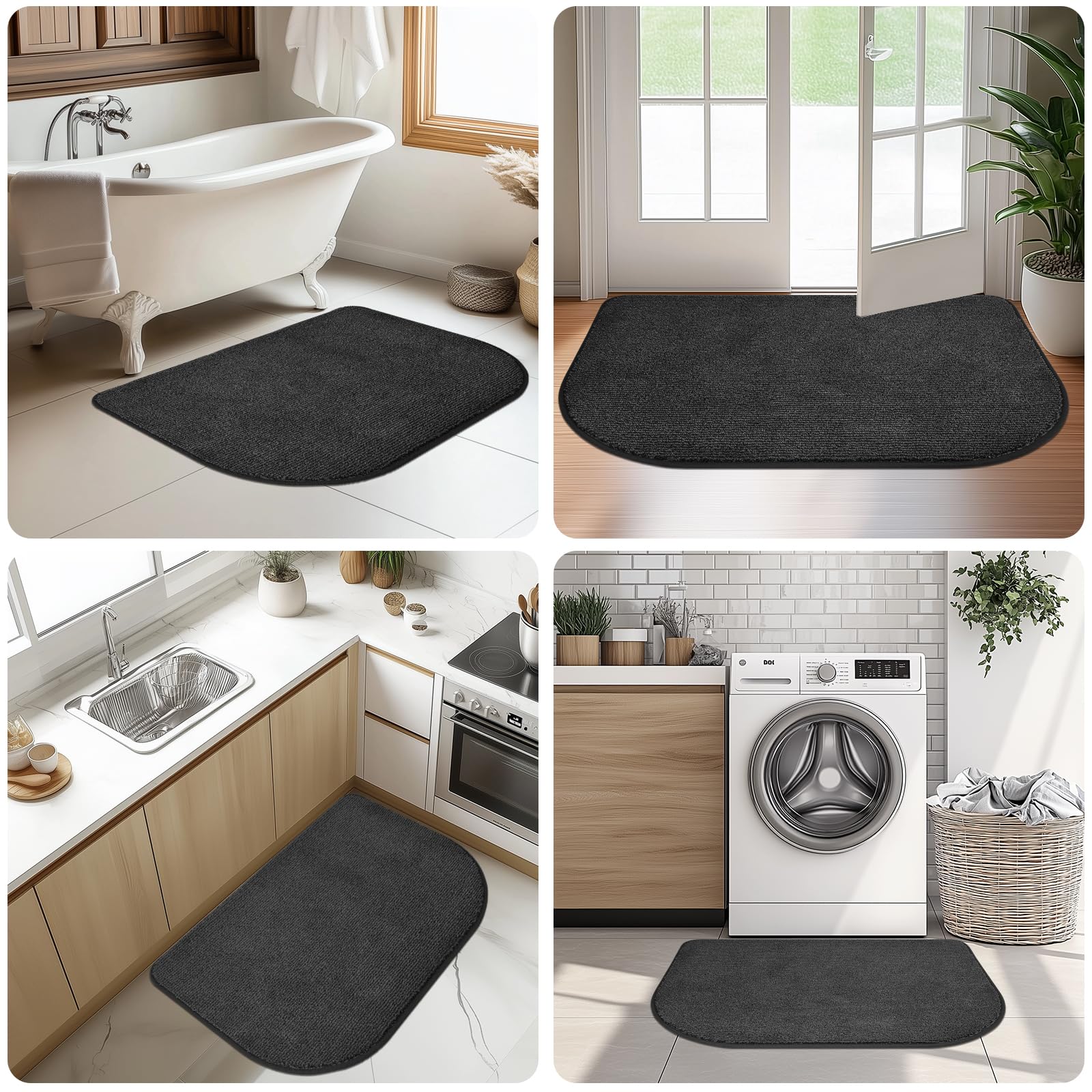 Tappeto Antiscivolo e Lavabile in Lavatrice 60x120cm Semicerchio, Zerbino Interno, Tappetino d'Ingresso Assorbenti per Cane, Corridoio, Bagno, Cucina