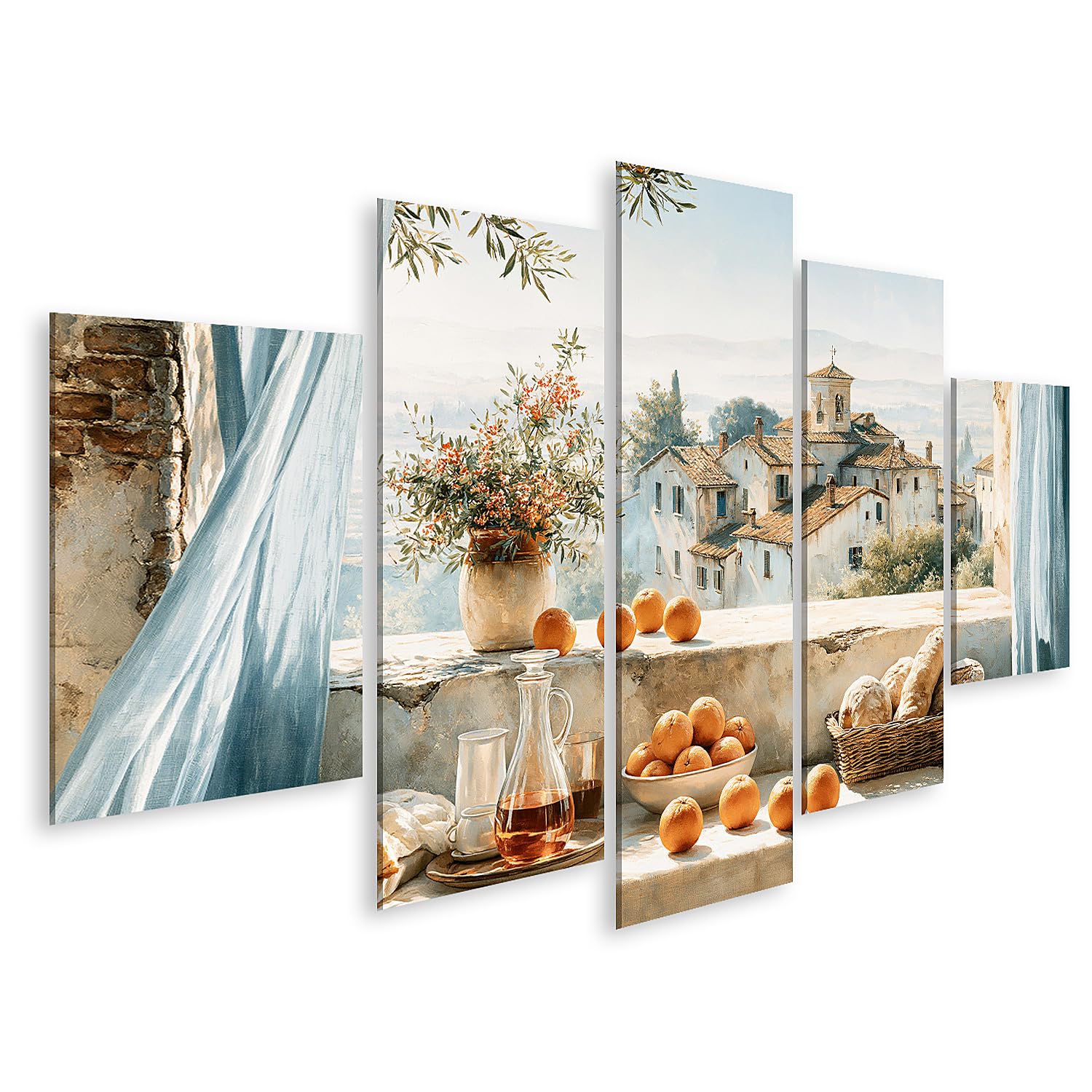 islandburner Quadro su tela, paesaggio toscano romantico, da parete, per cucina, perfetto per gli amanti dell'Italia, 5 pezzi