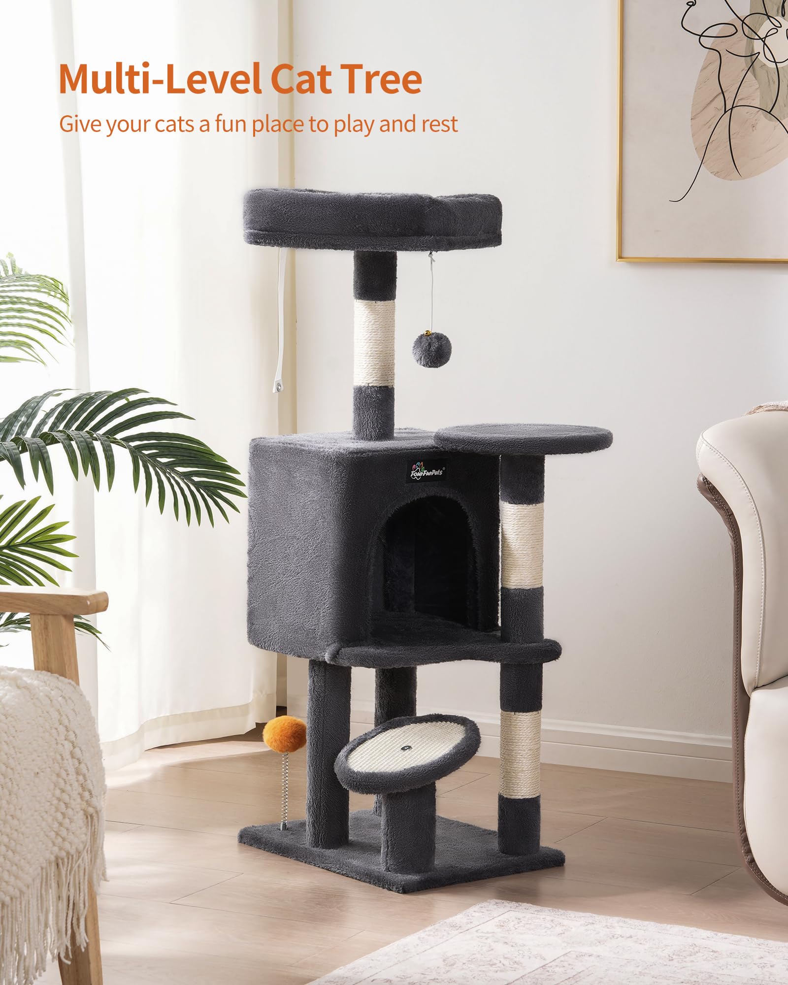 Árvore Para Gatos FourFurPets - 100cm Com Arranhador E Brinquedos