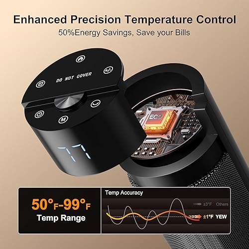 Miniatura 6 de YEW Space Heater for Indoor Use, 34" Portable Electric Room Heater with Remote, 80 Oscillating, 24H Timer, Thermostat & ECO Mode, Ceramic Tower
