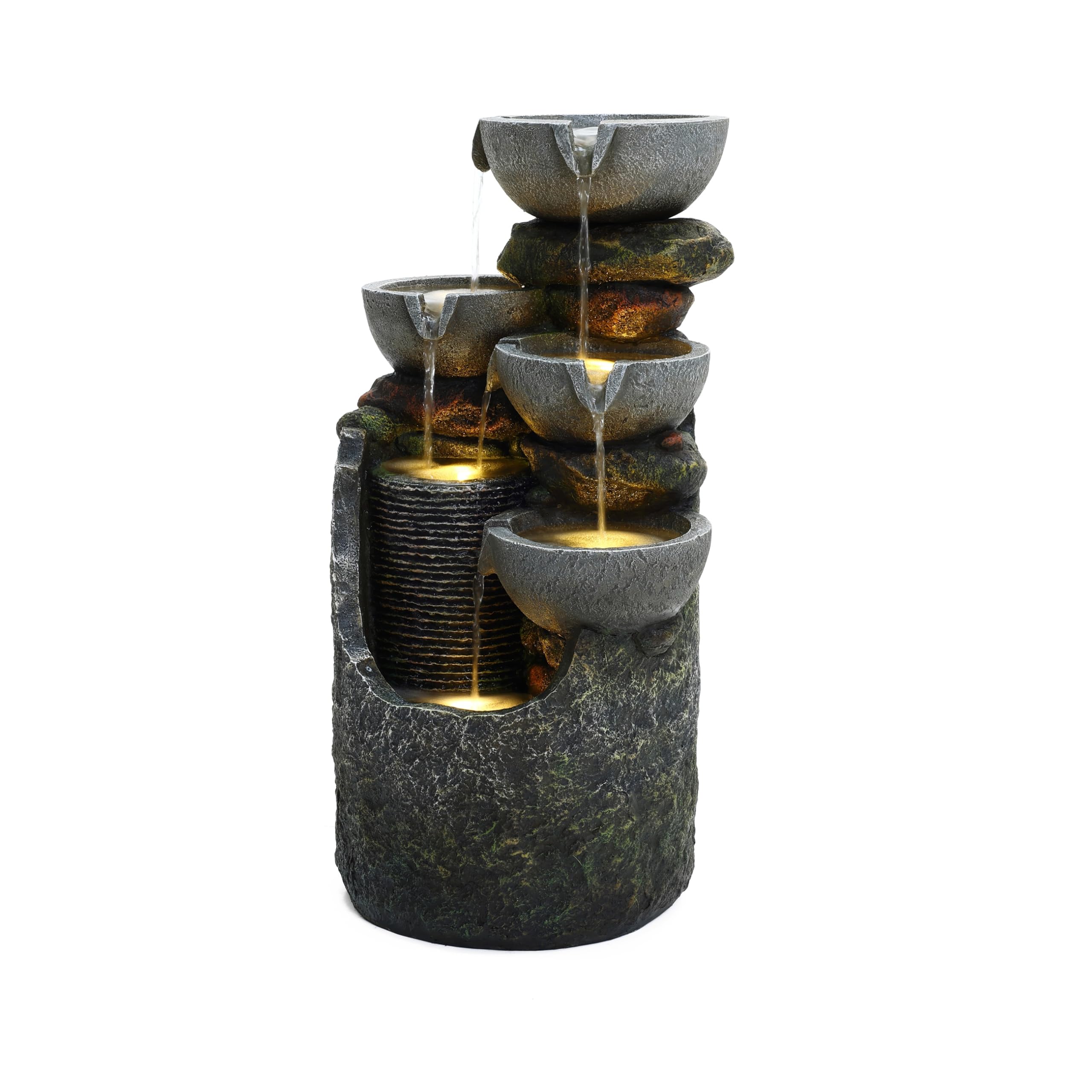 Serenity Water Features Grey Serenity Cascading Slate Water Feature Indoor Outdoor Fountain Led Lights Polyresin Self-Contained Relaxing Decor 63Cm