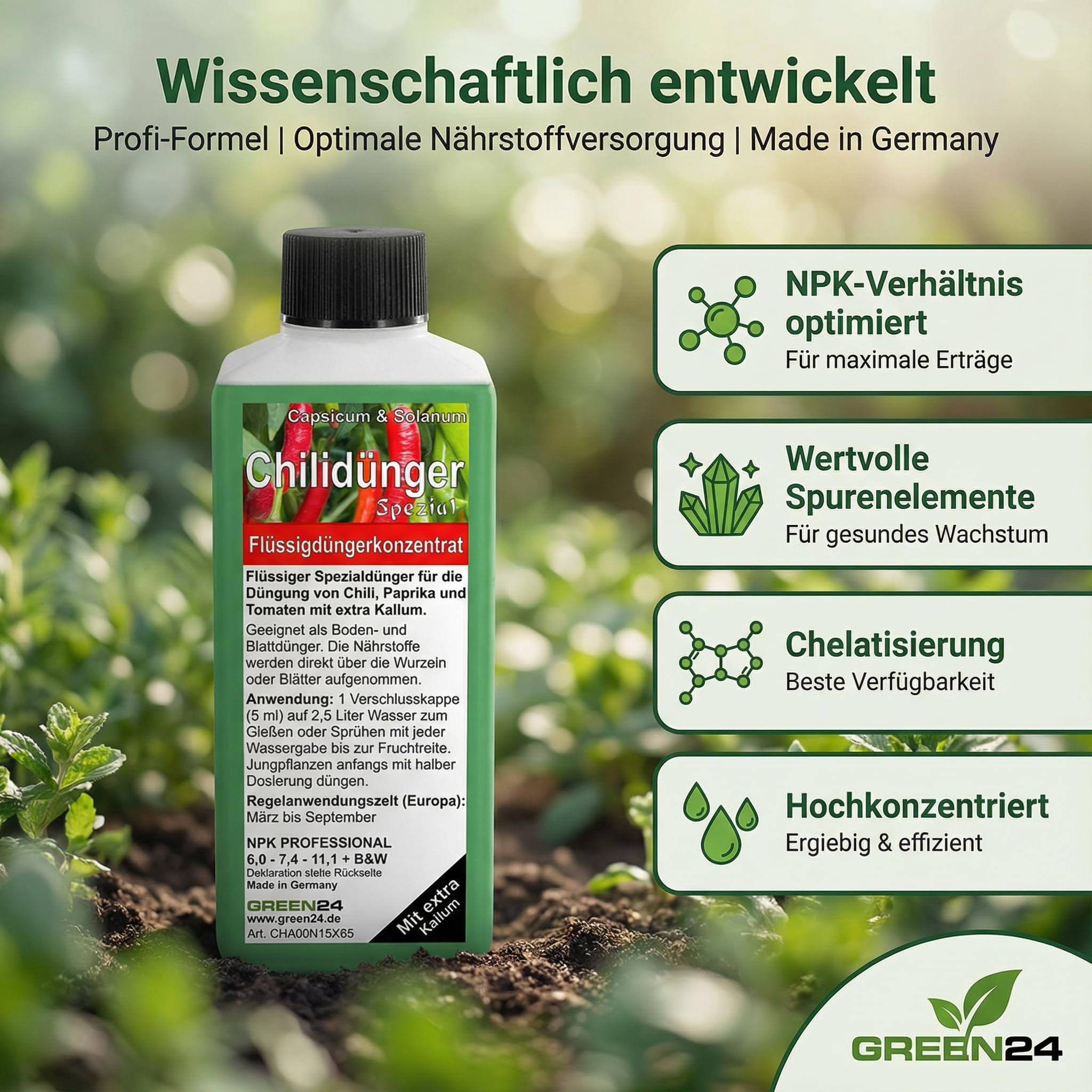 GREEN24 Chilidnger Paprikadnger Spezial Capsicum, zum dngen von Chili  (Chilli) Peperoni Paprika und auch Tomaten, Flssig - Dnger der Profi  Linie : Amazon.de: Garten
