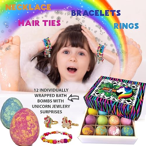 Miniatura 3 de Bombas de baño de unicornio para niñas con joyas en el interior, paquete de 12 bombas de baño orgánicas para niños y niñas con sorpresa en el