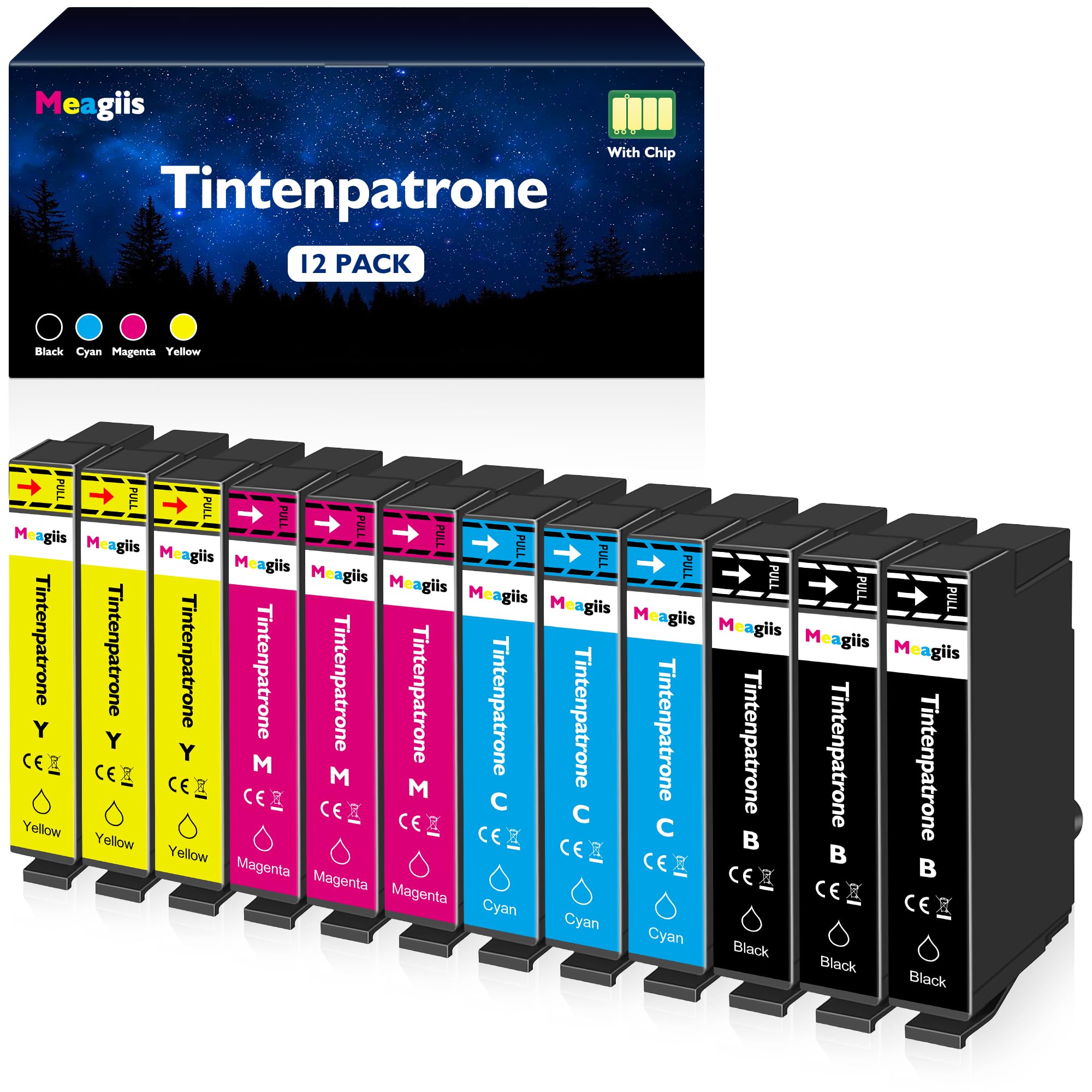 Meagiis 603XL Druckerpatronen Kompatibel für Epson 603 Tintenpatronen für Epson Expression Home XP-2100 XP-2105 XP-3100 XP-3105 XP-4100 WF-2810 WF-2830 WF-2835 (3 Schwarz, 3 Cyan, 3 Magenta, 3 Gelb)