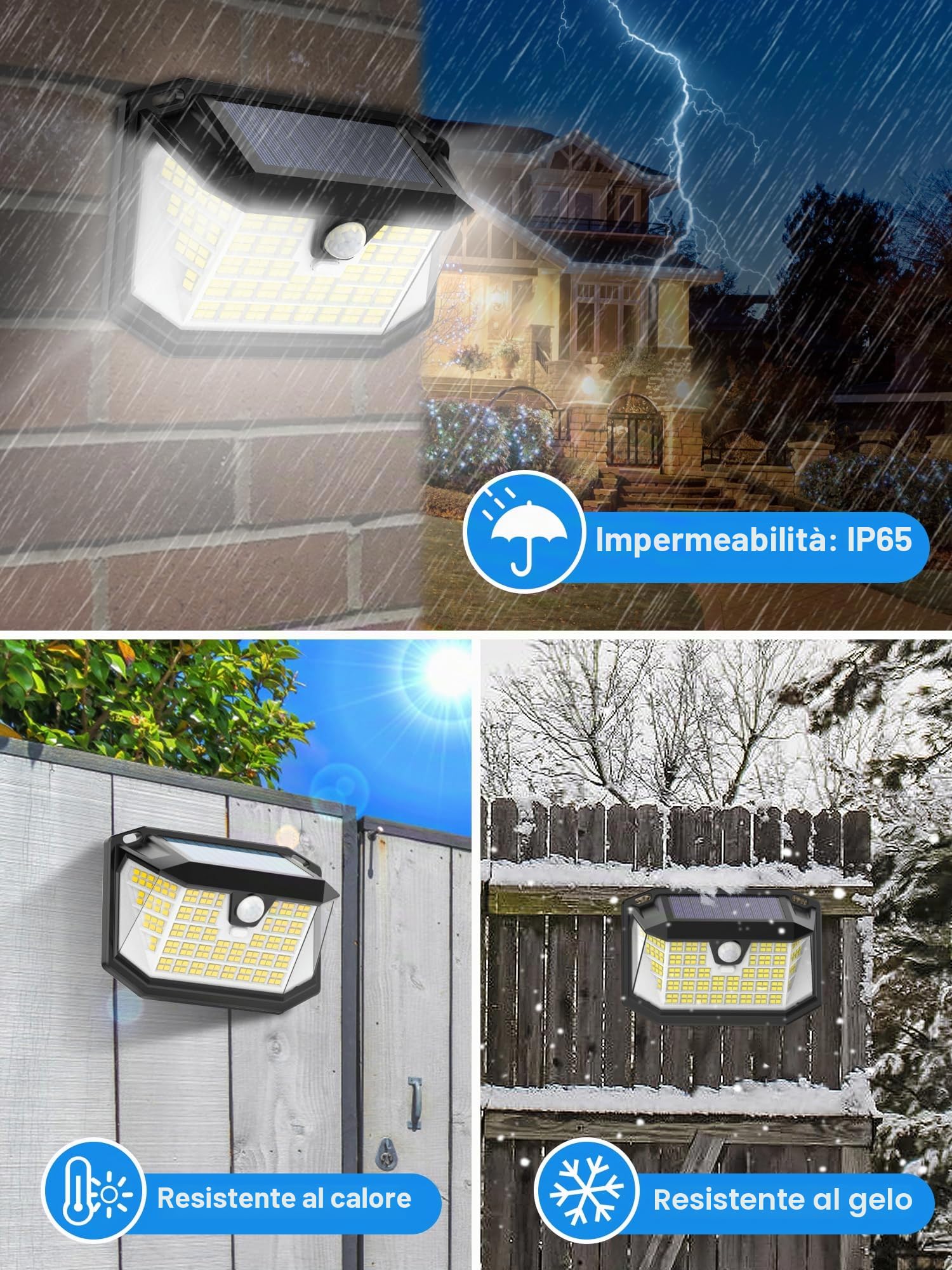 Luci solari per esterni, 188 LED, confezione da 6, luce bianca fredda, sensore di movimento, impermeabile IP65, 3 modalità, luci di inondazione ad energia solare, per giardino, porta, cortile