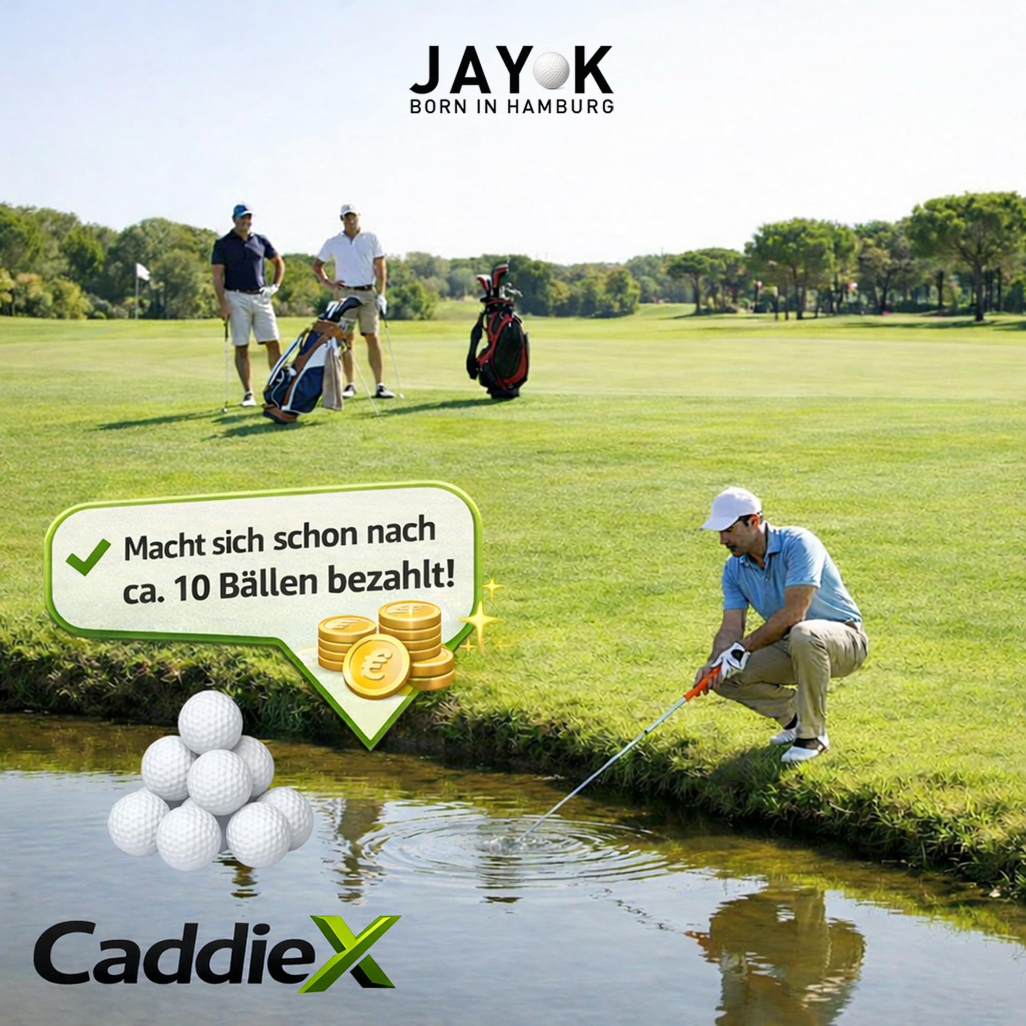 Golf Ballrückholer Edelstahl 42–290 cm – Teleskop Golfangel mit 6-Kant Greifsystem – Ausziehbare Golfball Angel – Golf Ball Retriever – Golf Zubehör | Präzise Edelstahl - Teleskoptechnik