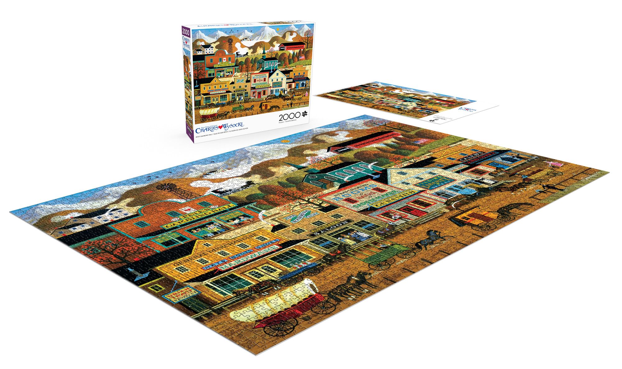 Buffalo Games - Charles Wysocki – Pete's Gambling Hall – Puzzle de 2000 pièces pour Adultes – Puzzle Stimulant Parfait pour Les soirées de Jeu – Taille finie : 38,50 x 26,50 cm